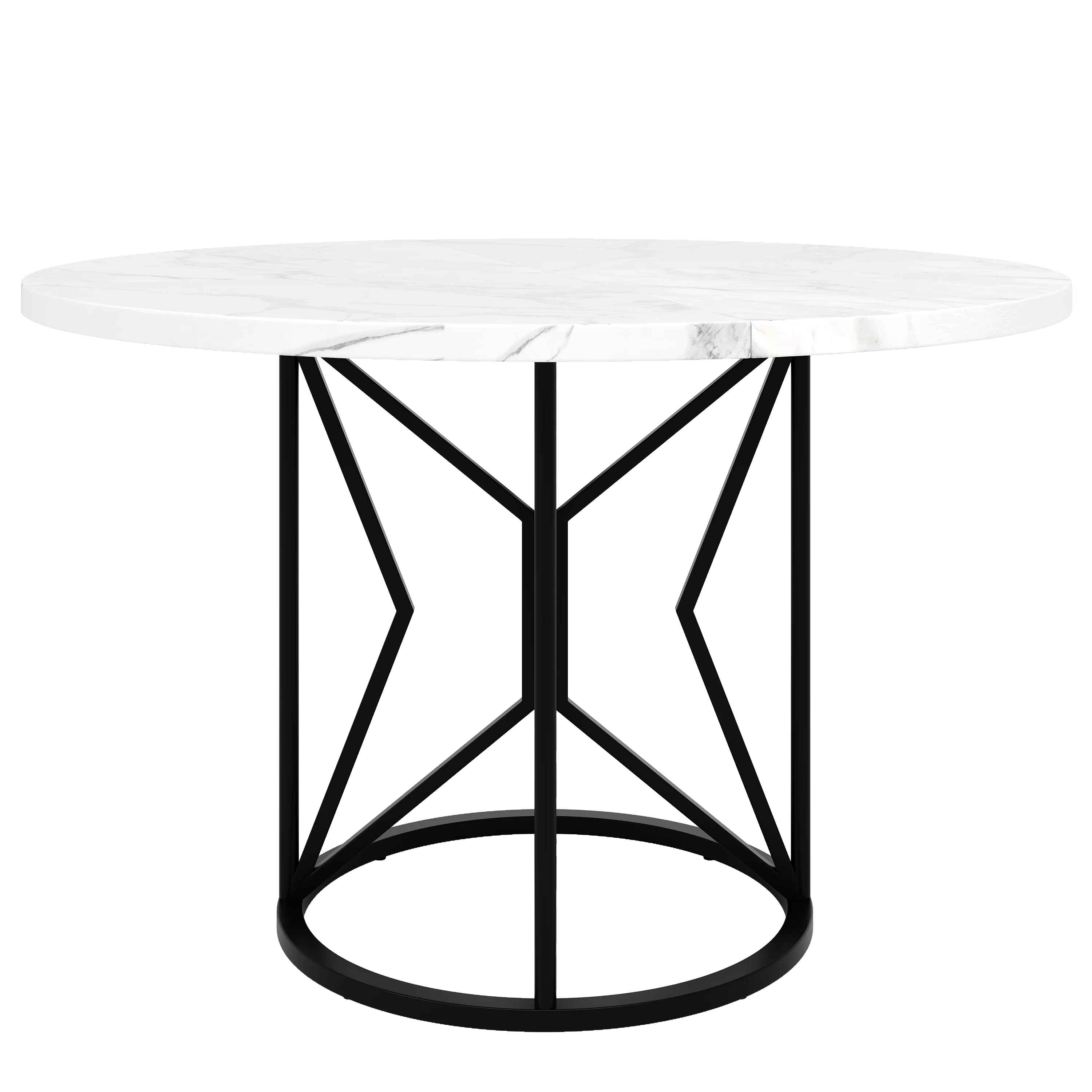 Dining Set 5-Piece Round 100cm White MDF Top - Grey Velvet Chairs - Image 7