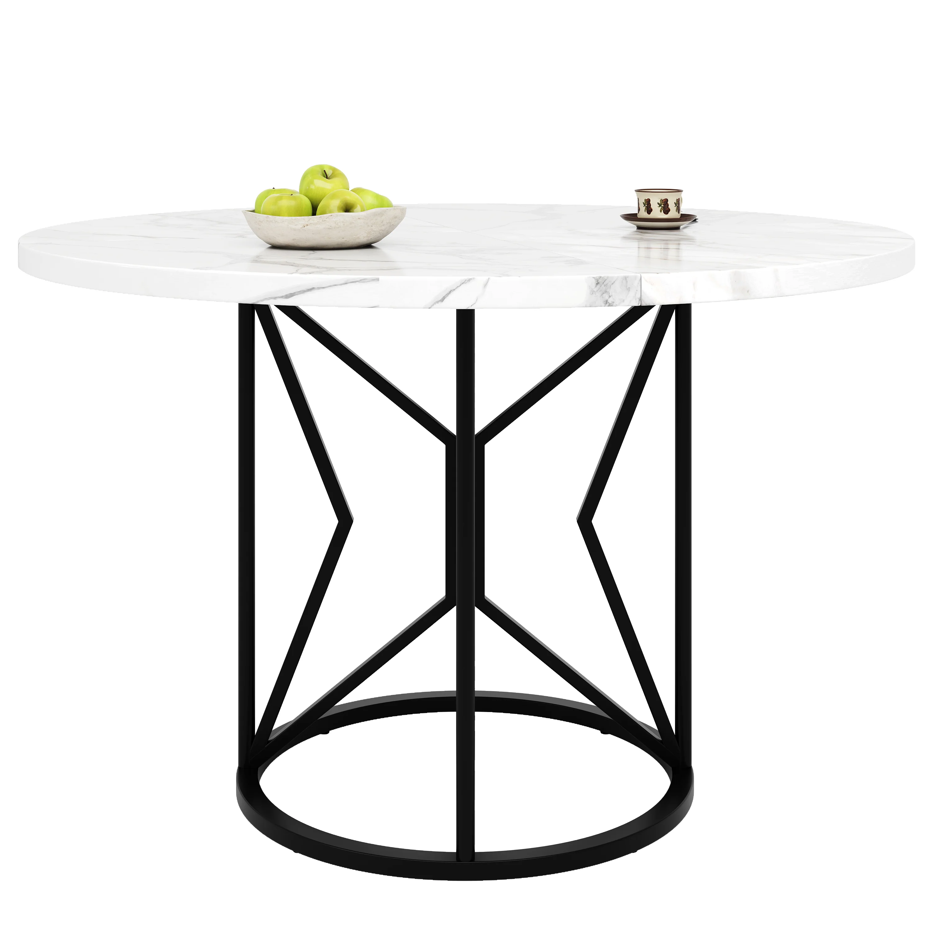 Dining Set 5-Piece Round 100cm White MDF Top - Grey Velvet Chairs - Image 8