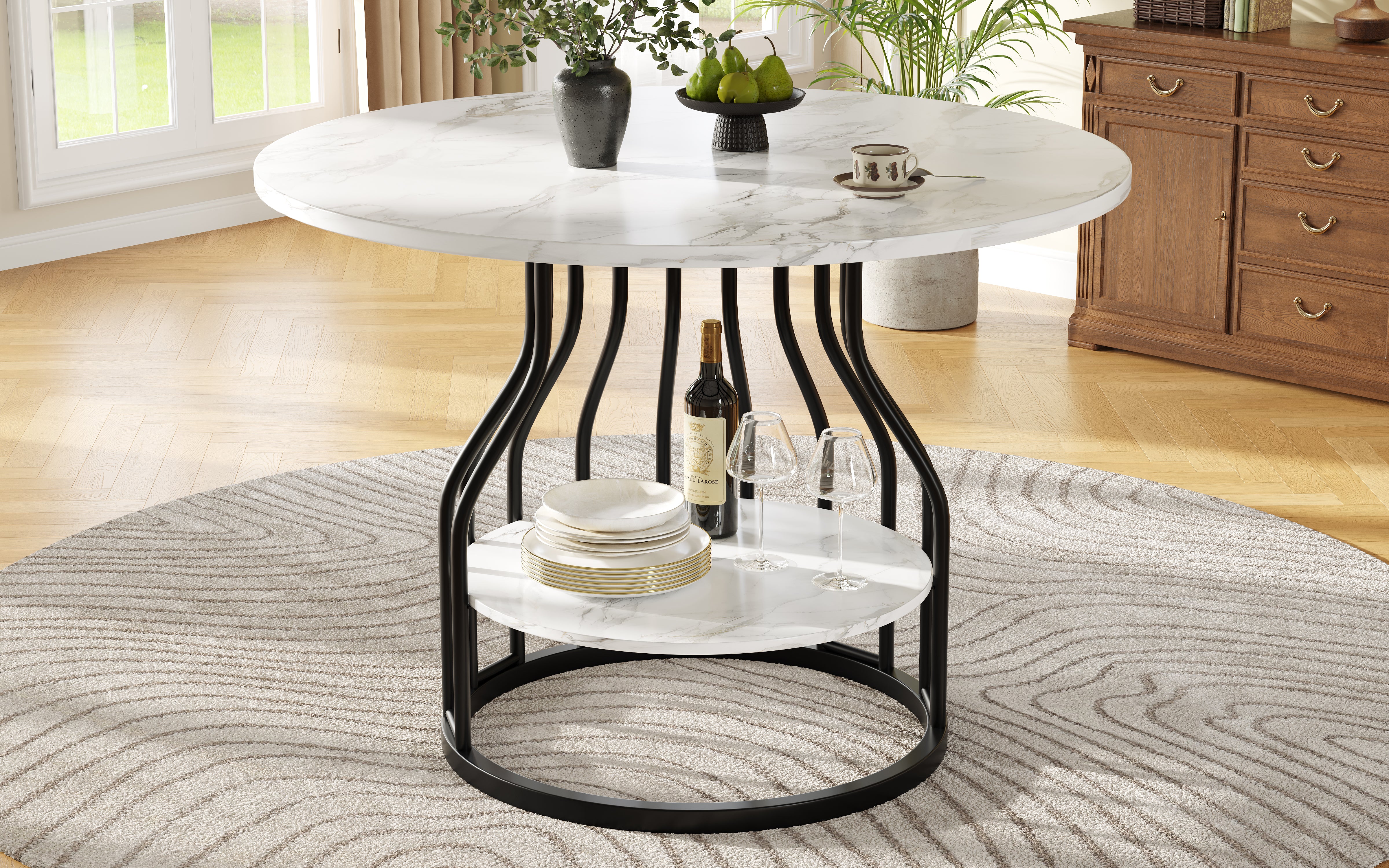 Dining Set 5-Piece Round 80cm Marble Top 4 Chairs - Grey Velvet - Image 4