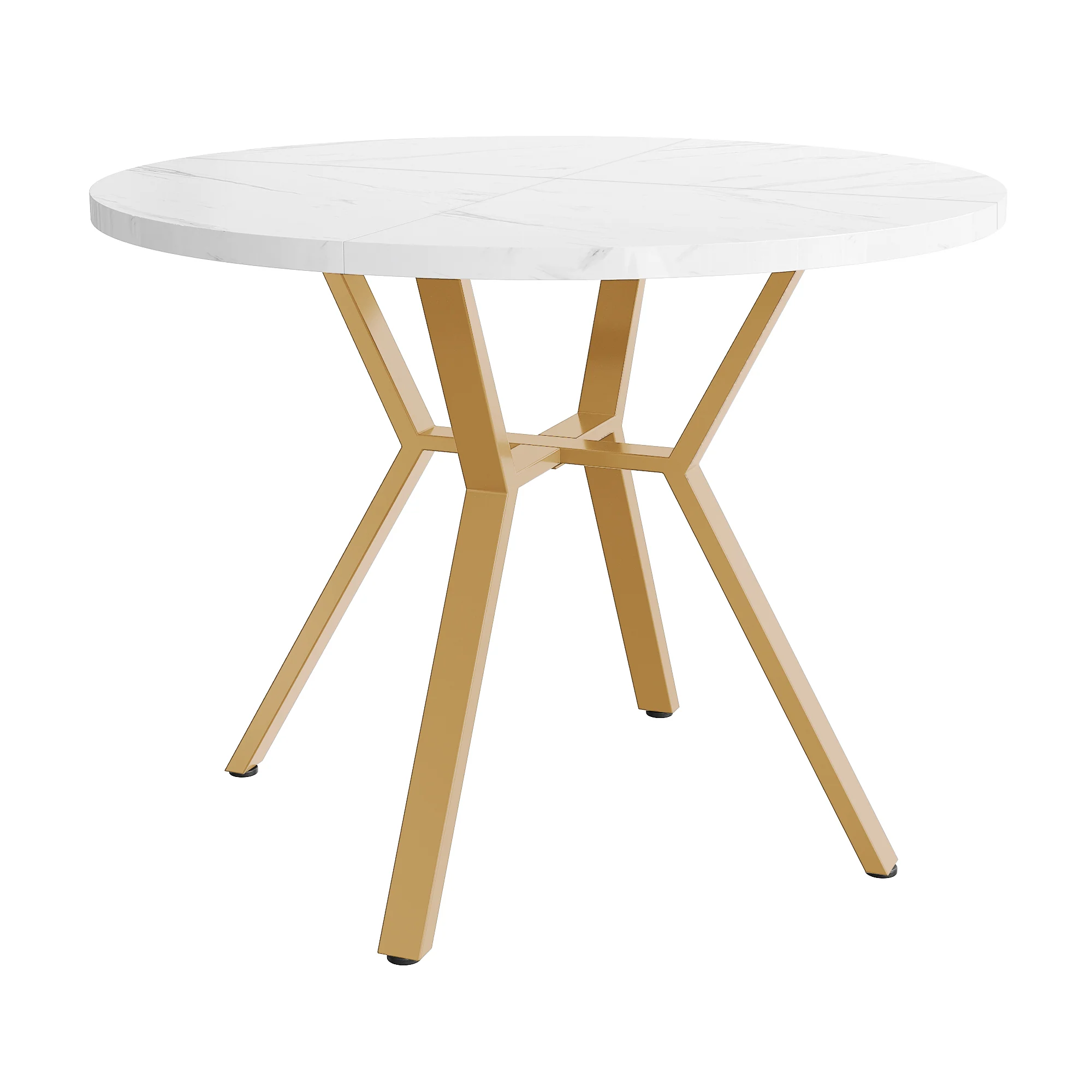 Dining Set 5-Piece Round Marble Table Gold Legs 4 Velvet Chairs - Green - Image 7