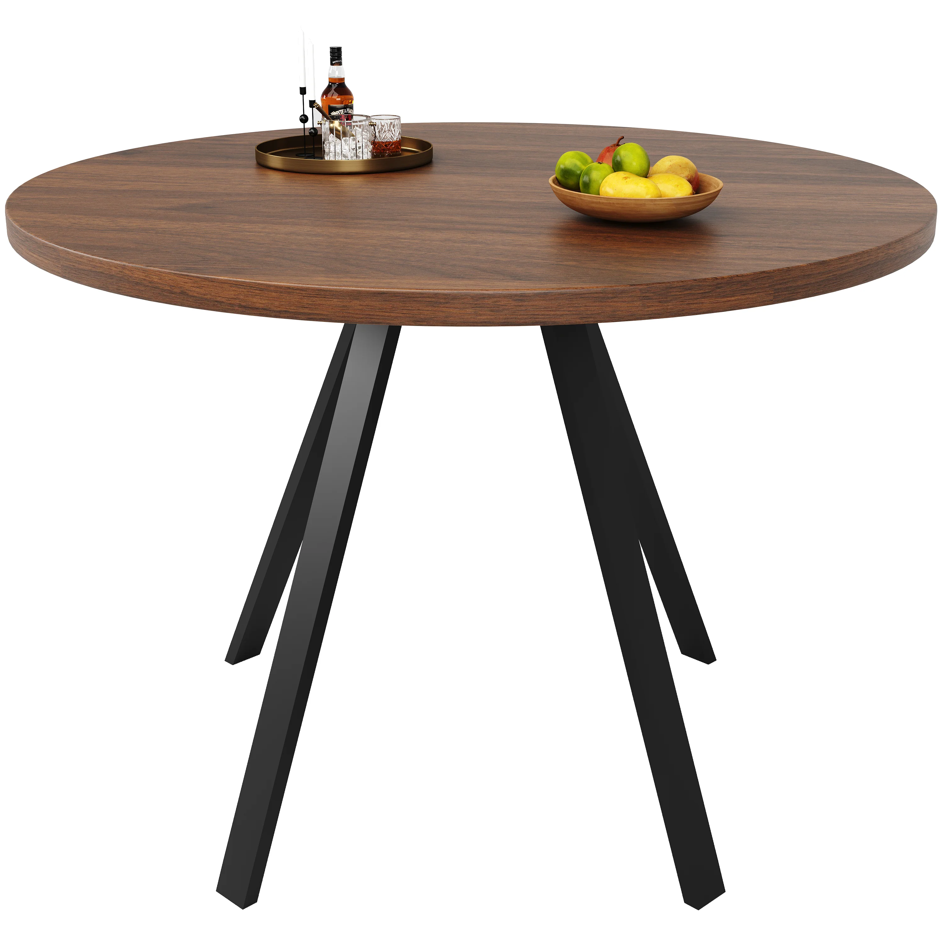 Dining Set 5-Piece Round Table 80cm 4 Chairs Velvet - Walnut/Black - Image 10
