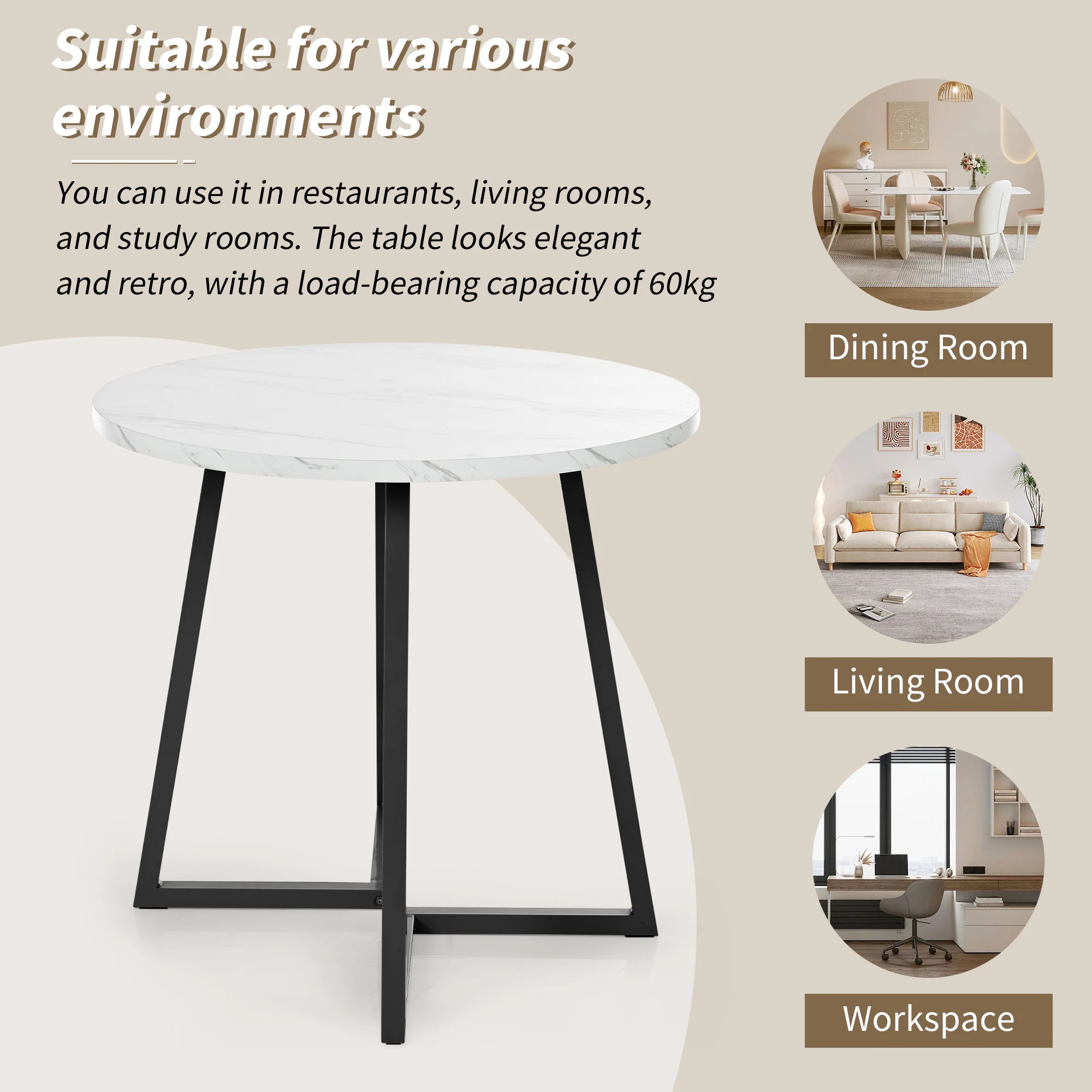 Dining Set 5-Piece Round Table Black Metal White MDF Black Velvet - Image 8