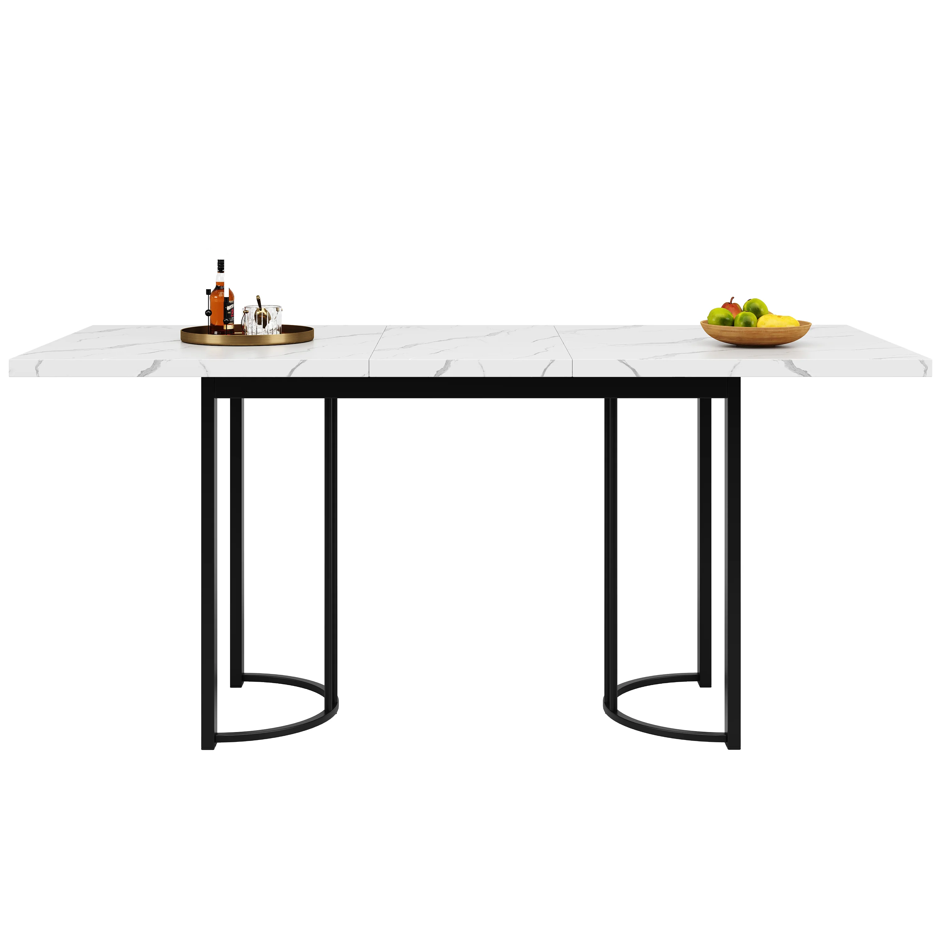 Dining Set Extendable 5-Piece Rectangular Table 4 Chairs - Black Velvet - Image 6