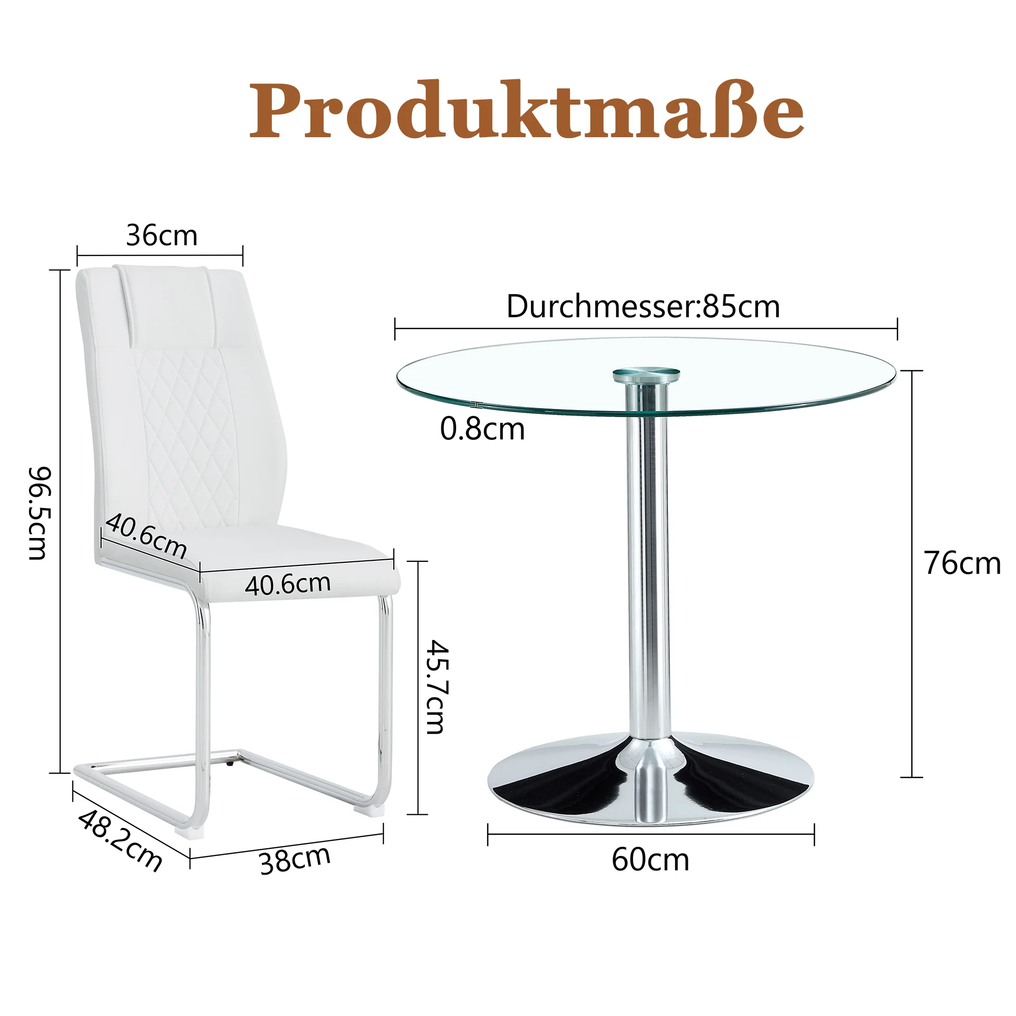Dining Set - Minimalist Glass Table 85cm with 4 Chairs Metal Legs - White PU - Image 4
