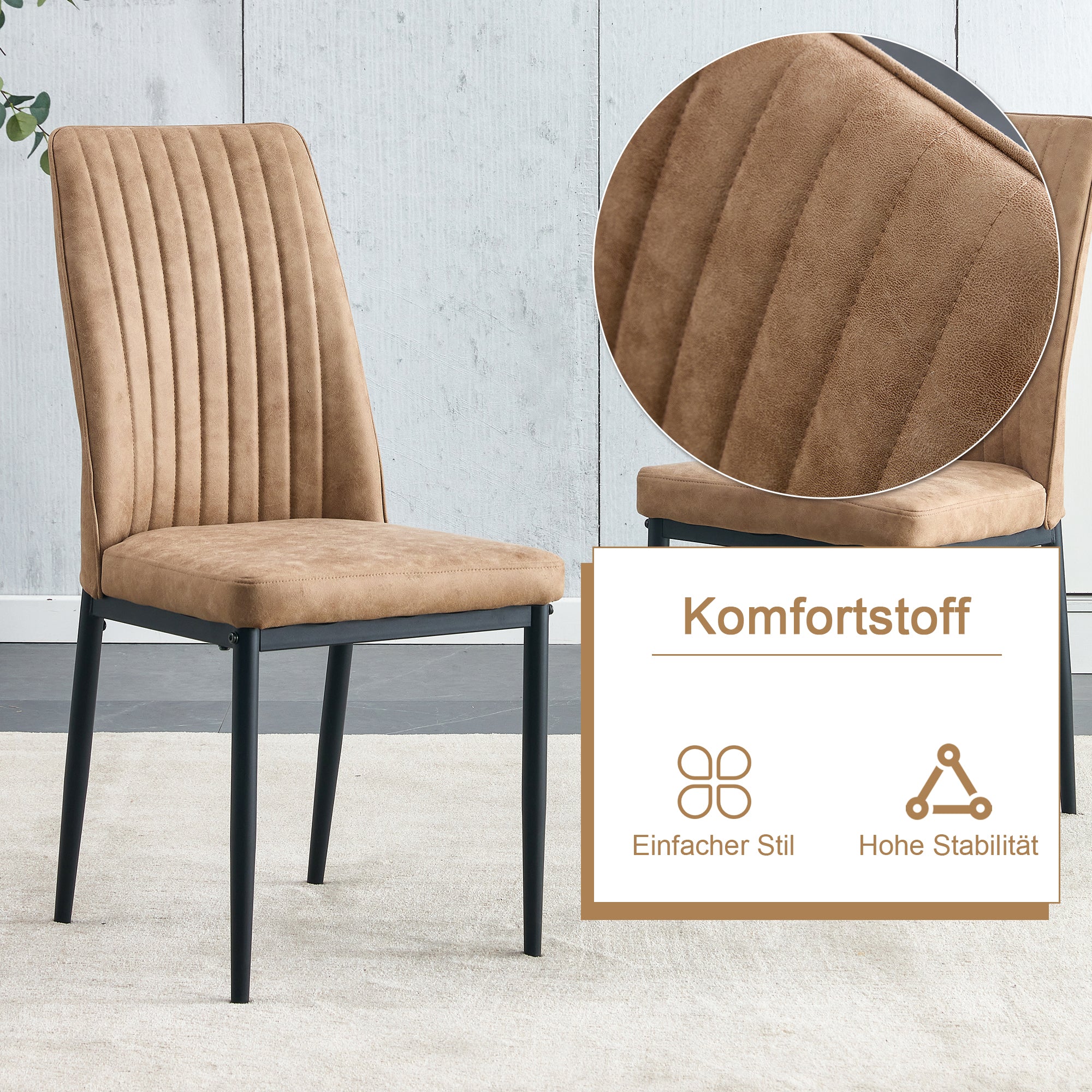 Dining Set Minimalist Round Glass Table 85cm 4 Chairs - Brown - Image 6