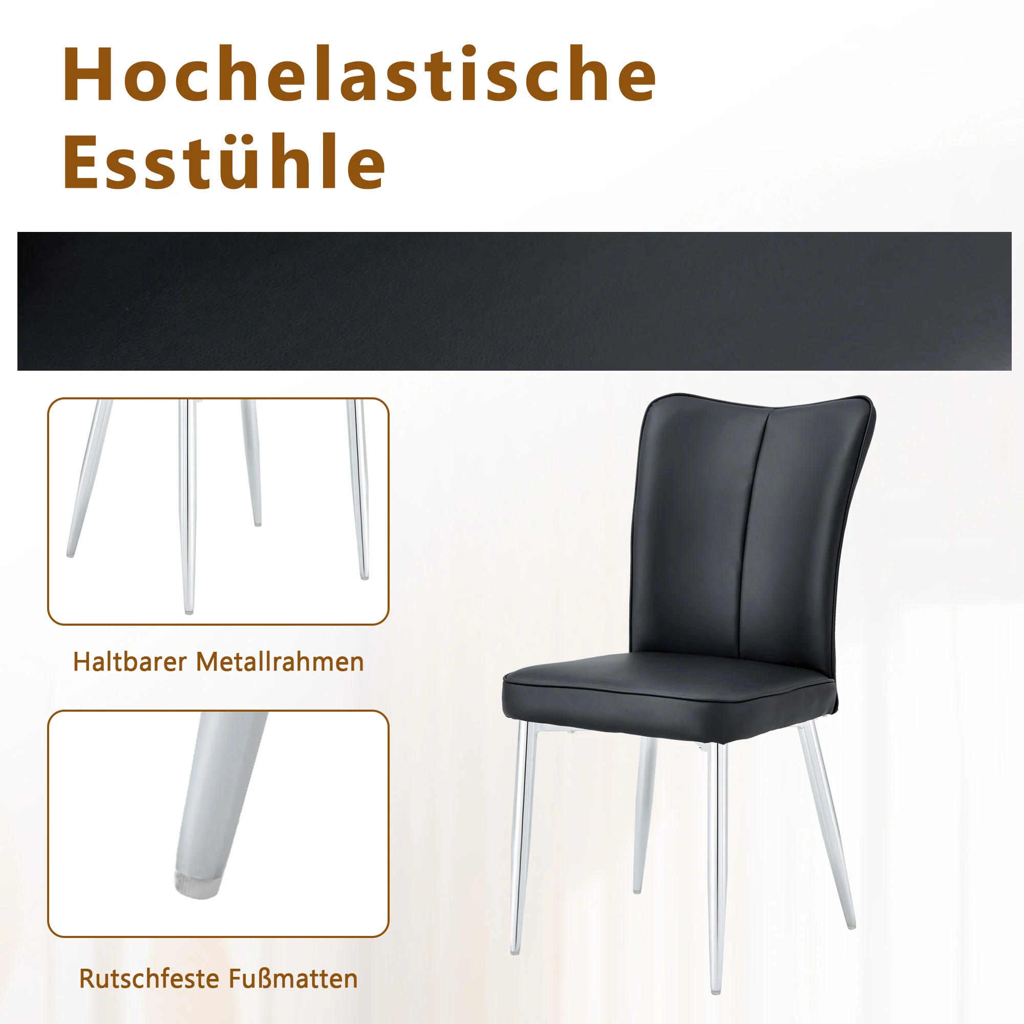 Dining Set Modern Minimalist 85cm Tempered Glass Table 2 PU Chairs - Black - Image 7