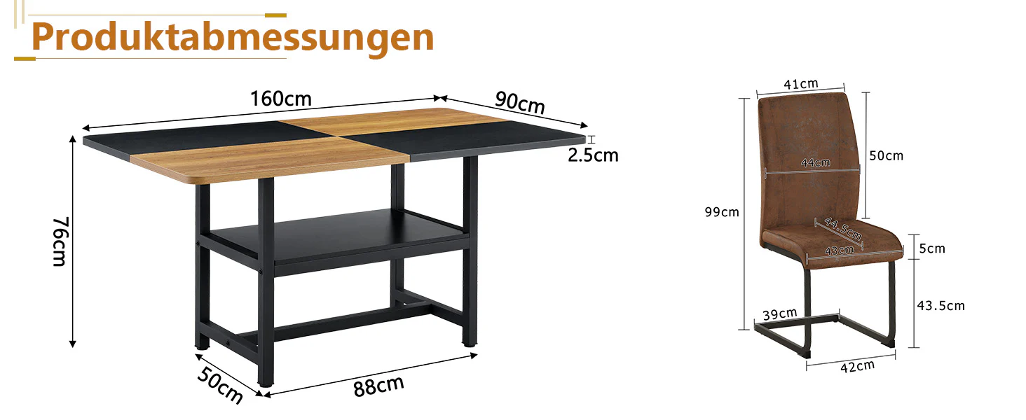 Dining Set Rectangular Table Storage Shelf 4 Armchairs 160x90cm - Brown Tech Fabric - Image 10