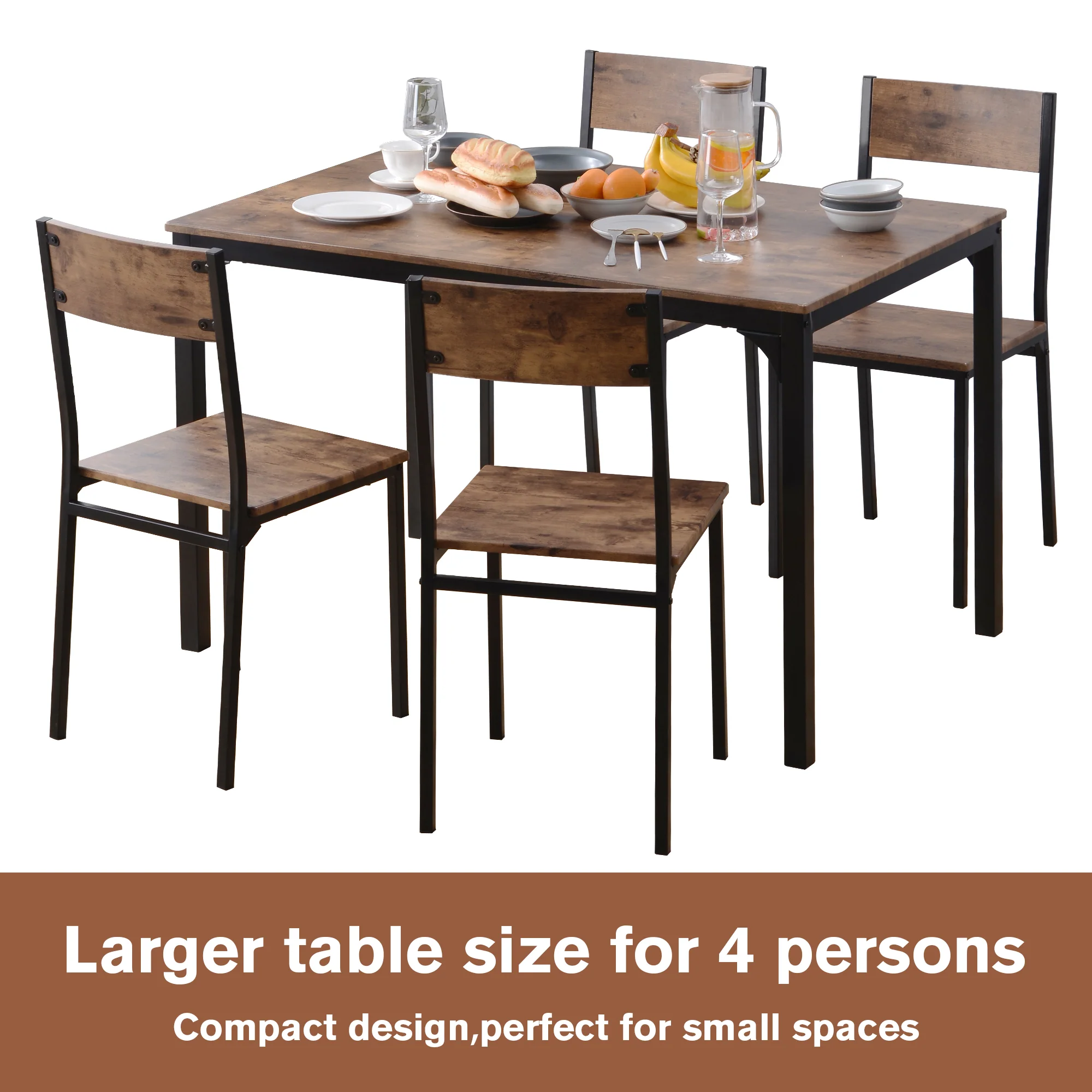 Dining Set Table with 4 Chairs Multi-Use - Vintage Brown - Image 5