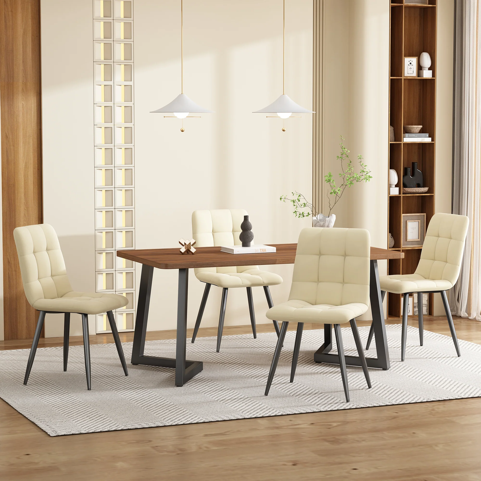 Dining Table 117x68cm Rectangular Wood Grain Metal Legs, Black/Walnut Color