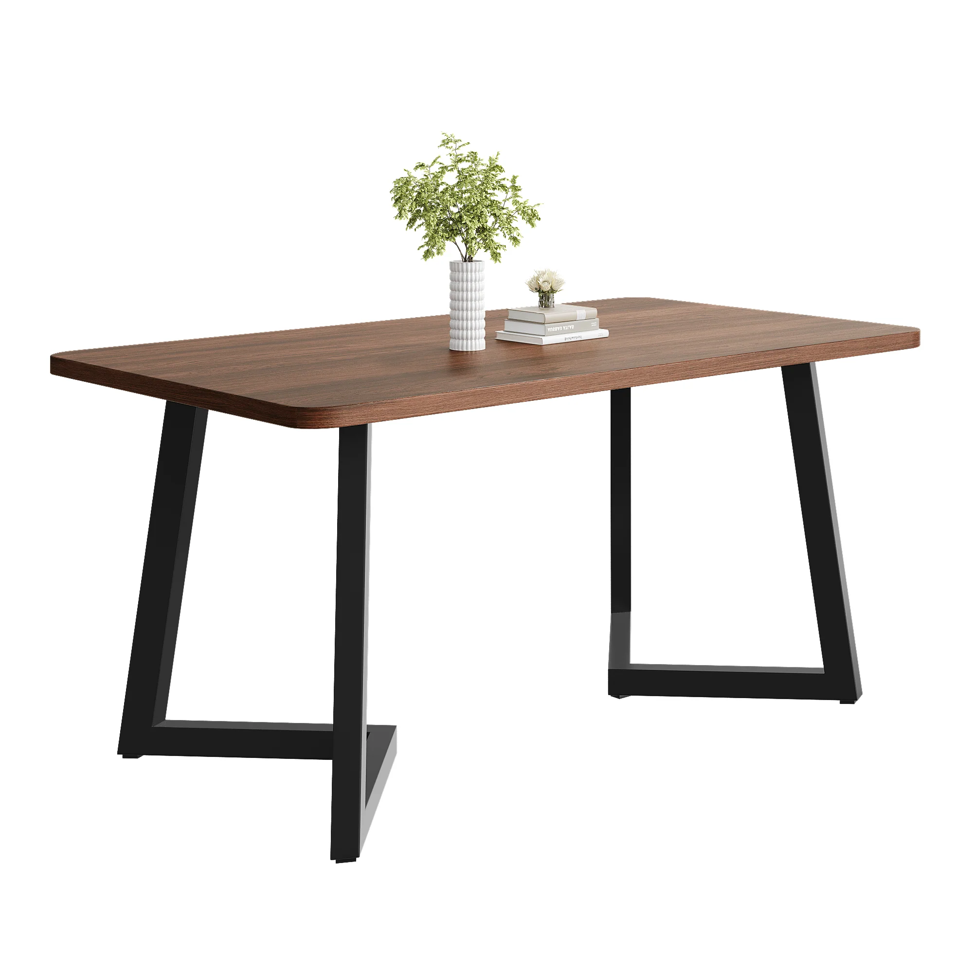 Dining Table 117x68cm Rectangular Wood Grain Metal Legs, Black/Walnut Color - Image 5
