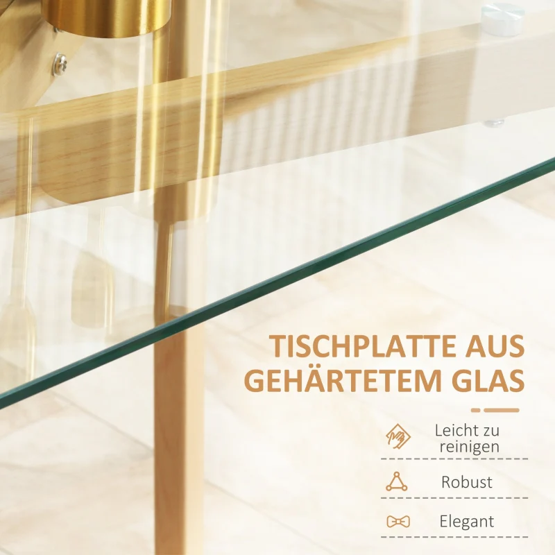 Dining Table 120x60cm Glass Top Steel Frame - Wood Look - Image 6