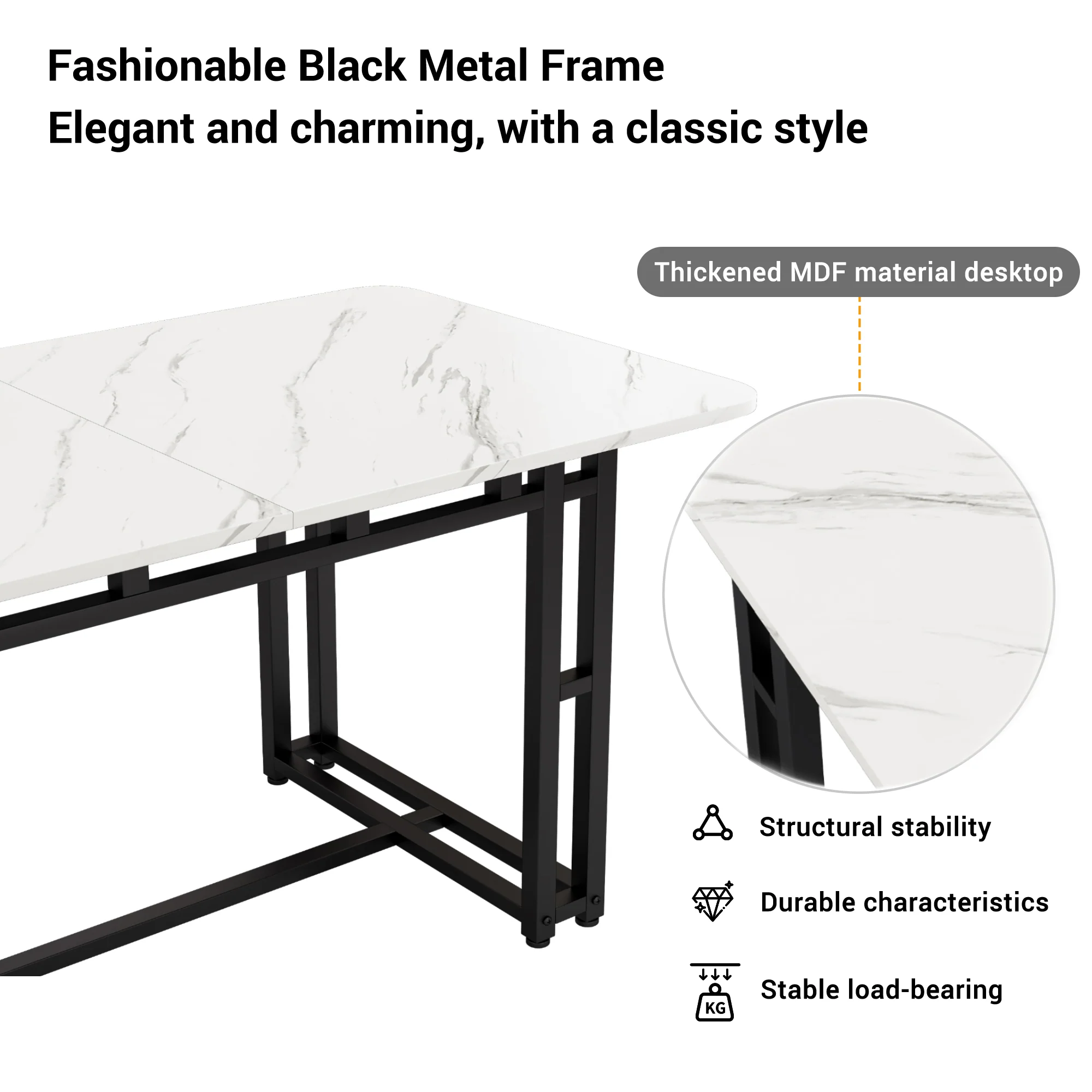 Dining Table 120x70cm Lightweight Luxury Rectangular Metal Frame Black - Image 10