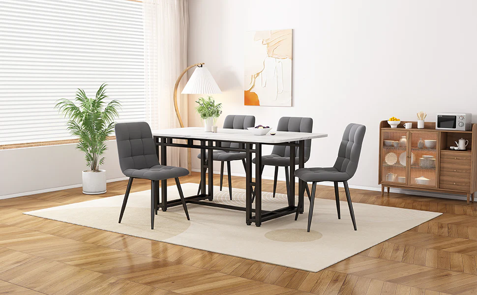 Dining Table 120x70cm Lightweight Luxury Rectangular Metal Frame Black - Image 2