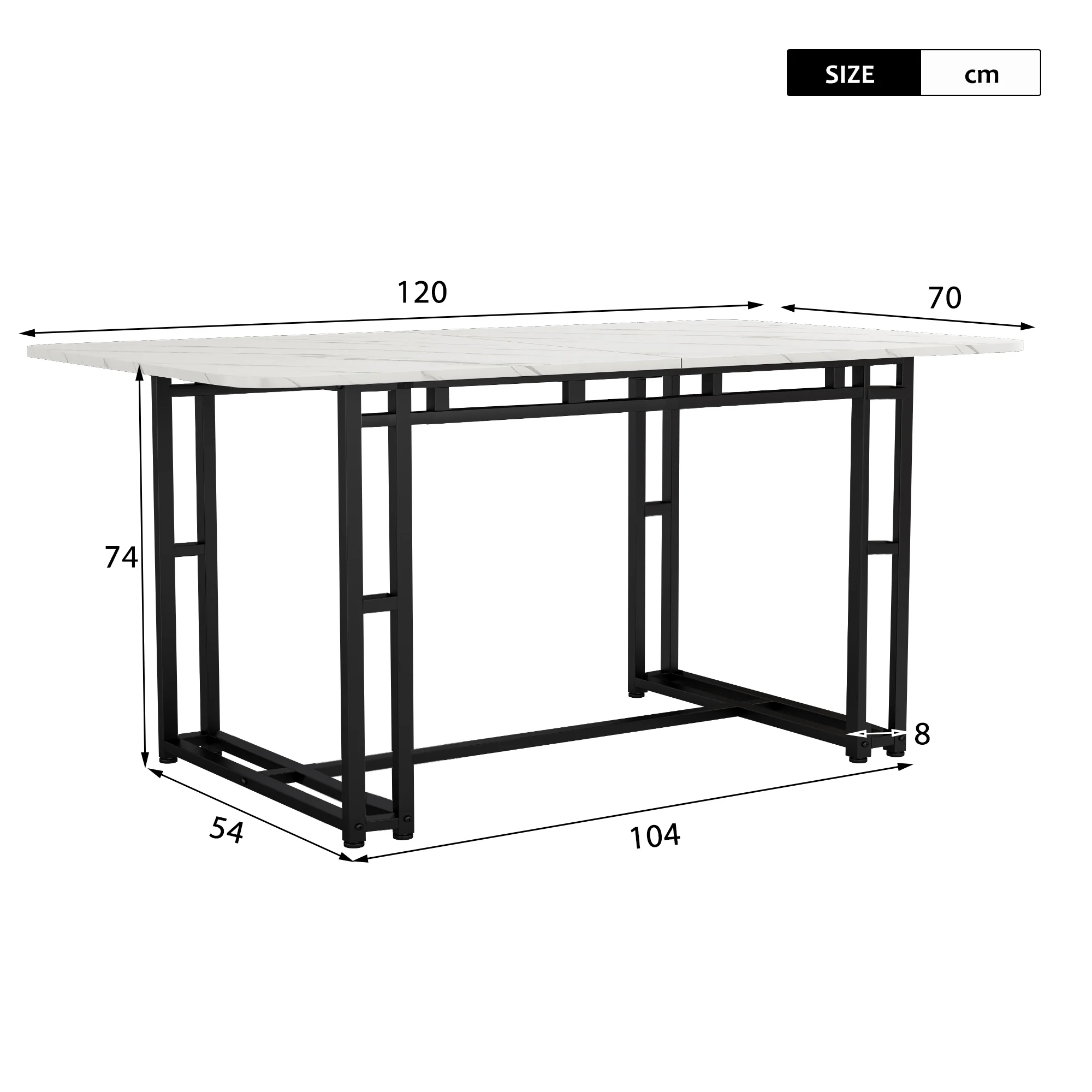 Dining Table 120x70cm Lightweight Luxury Rectangular Metal Frame Black - Image 6