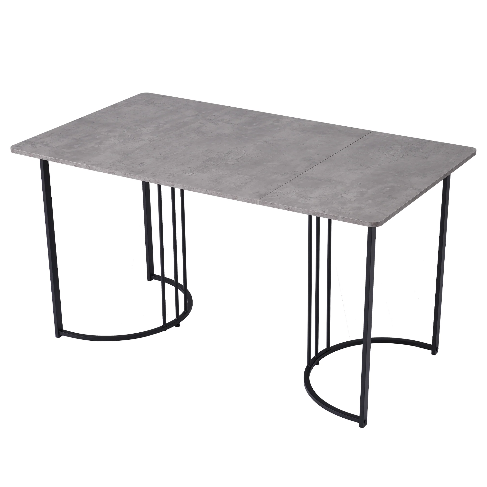 Dining Table 140x80cm Rectangular Kitchen Adjustable Legs Metal Frame Grey - Image 5