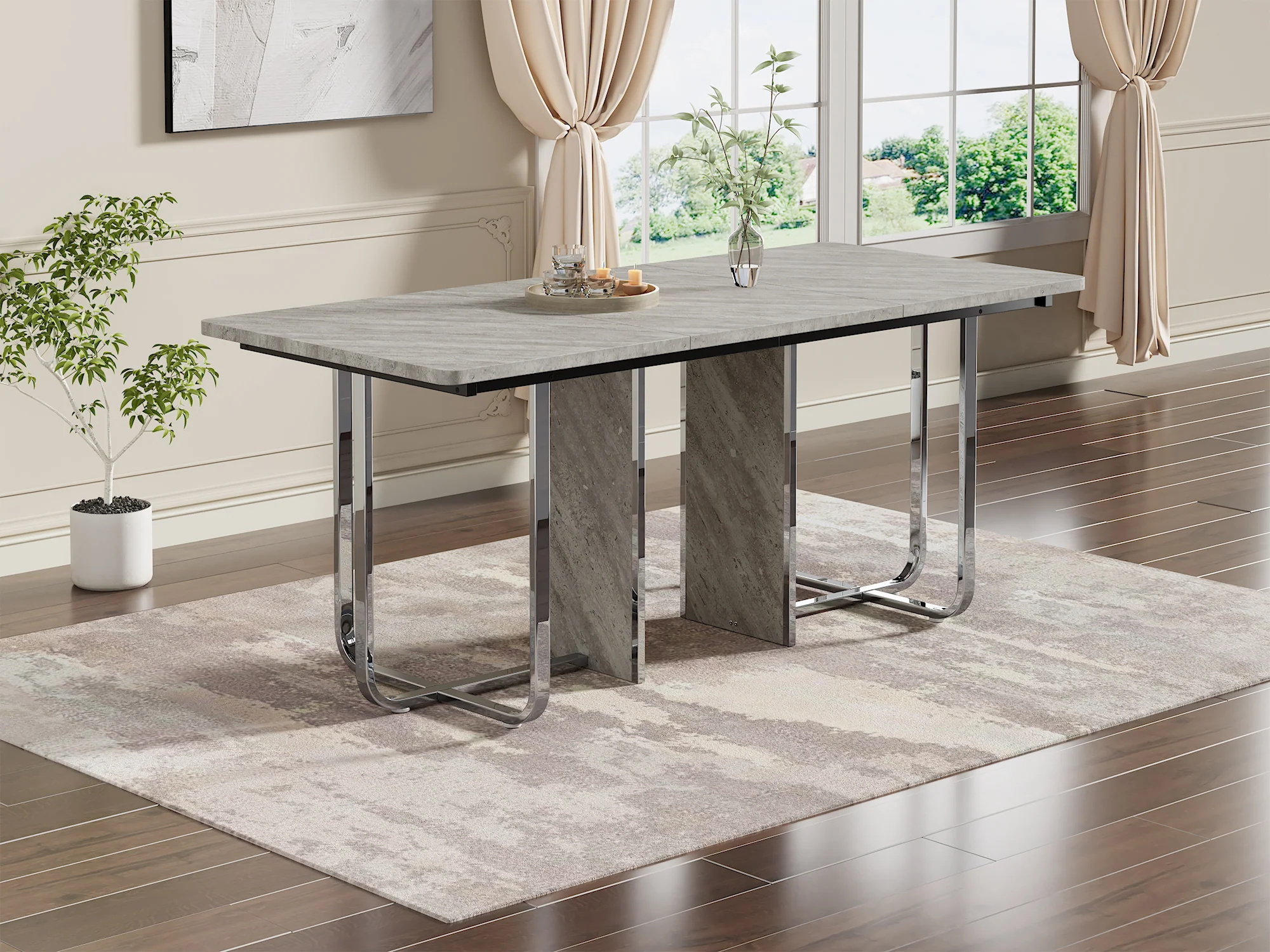 Dining Table 180x80cm Rectangular 6-Seater Metal Legs - Grey/Silver - Image 10