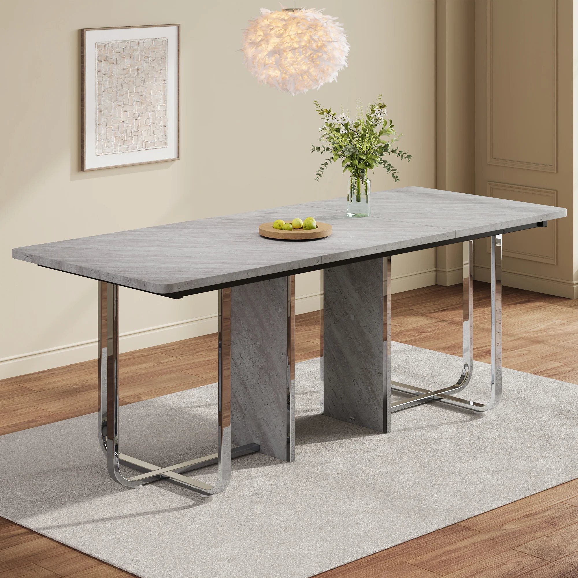 Dining Table 180x80cm Rectangular 6-Seater Metal Legs - Grey/Silver - Image 6