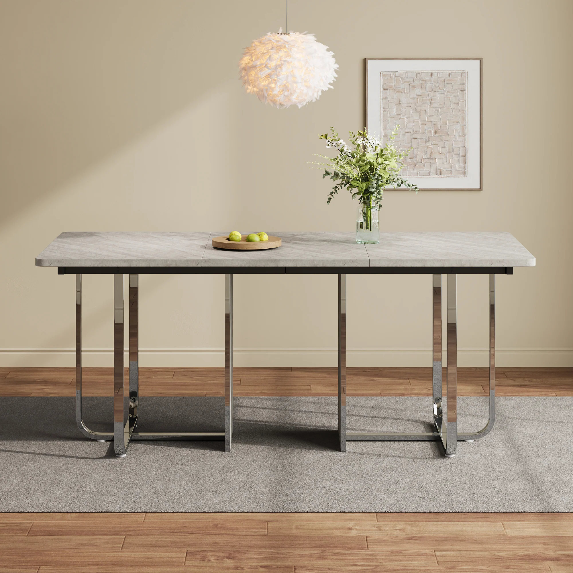 Dining Table 180x80cm Rectangular 6-Seater Metal Legs - Grey/Silver - Image 7