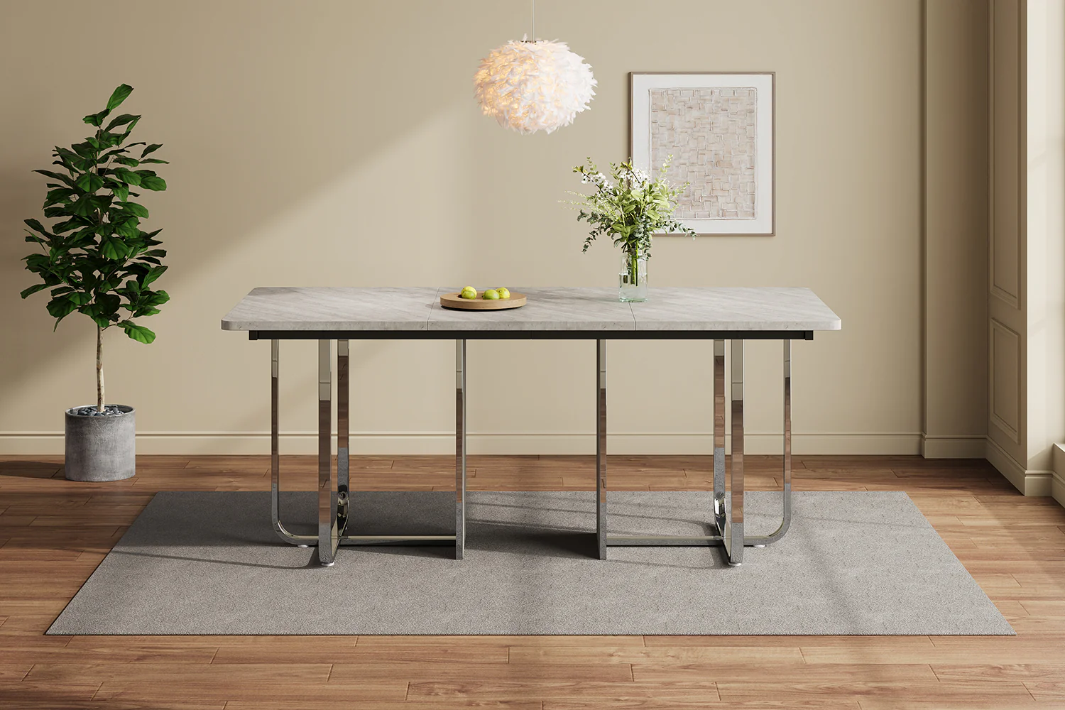 Dining Table 180x80cm Rectangular 6-Seater Metal Legs - Grey/Silver - Image 9
