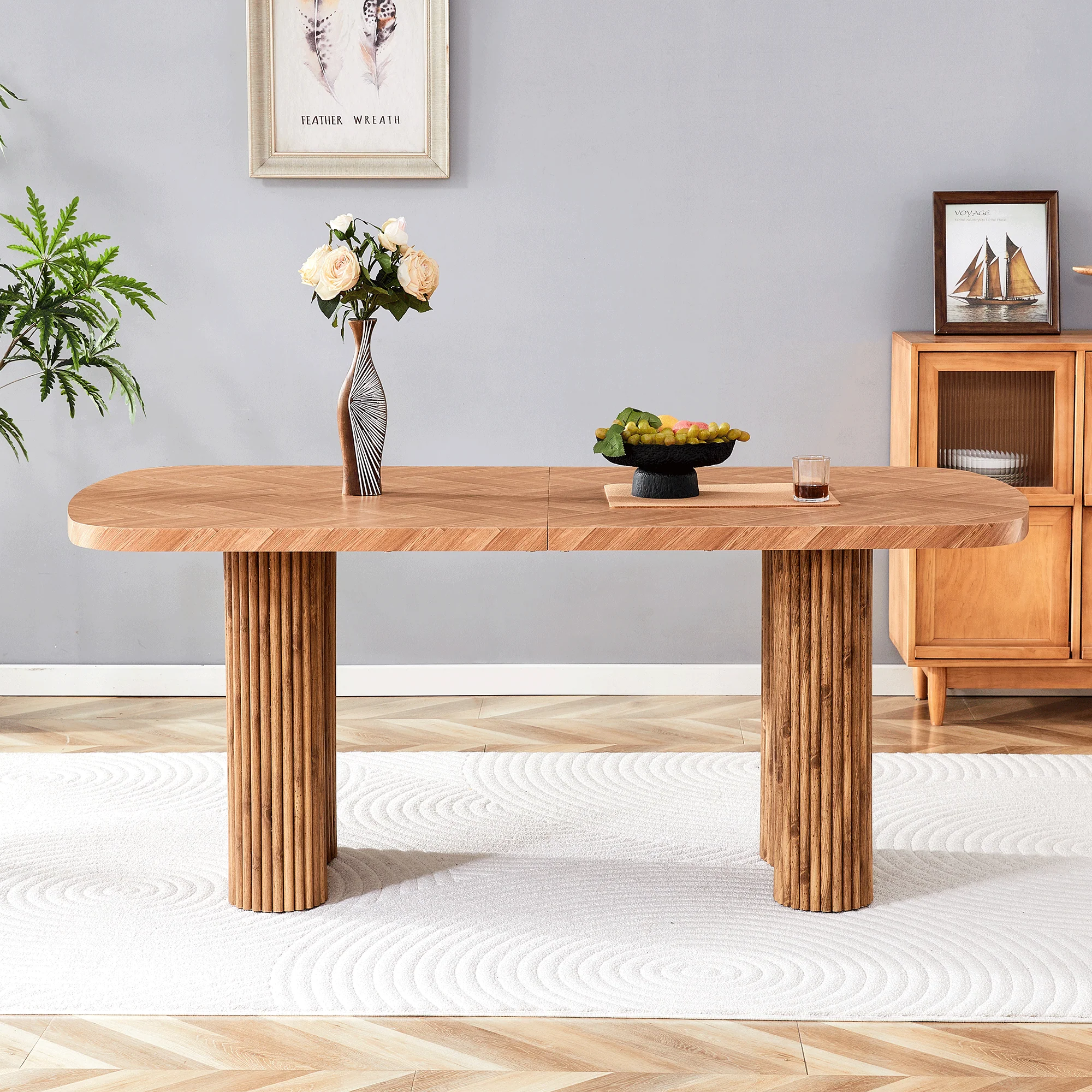 Dining Table 180x90cm Arched Pedestal Support - Walnut Wood Tone - Image 2