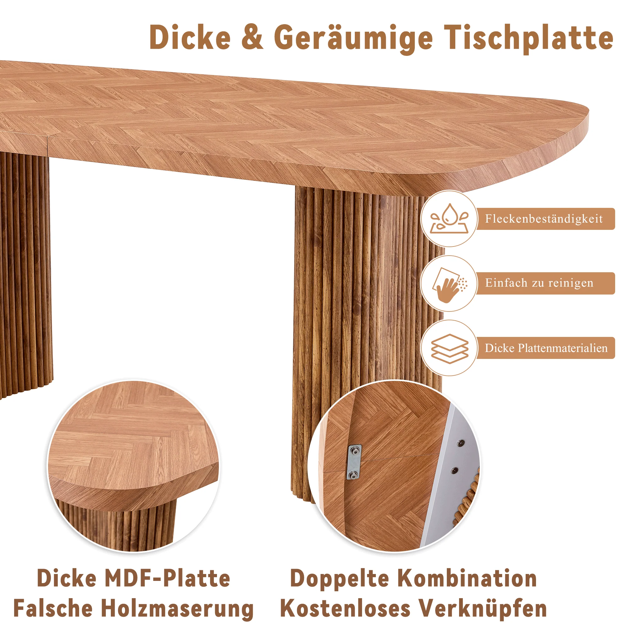 Dining Table 180x90cm Arched Pedestal Support - Walnut Wood Tone - Image 6