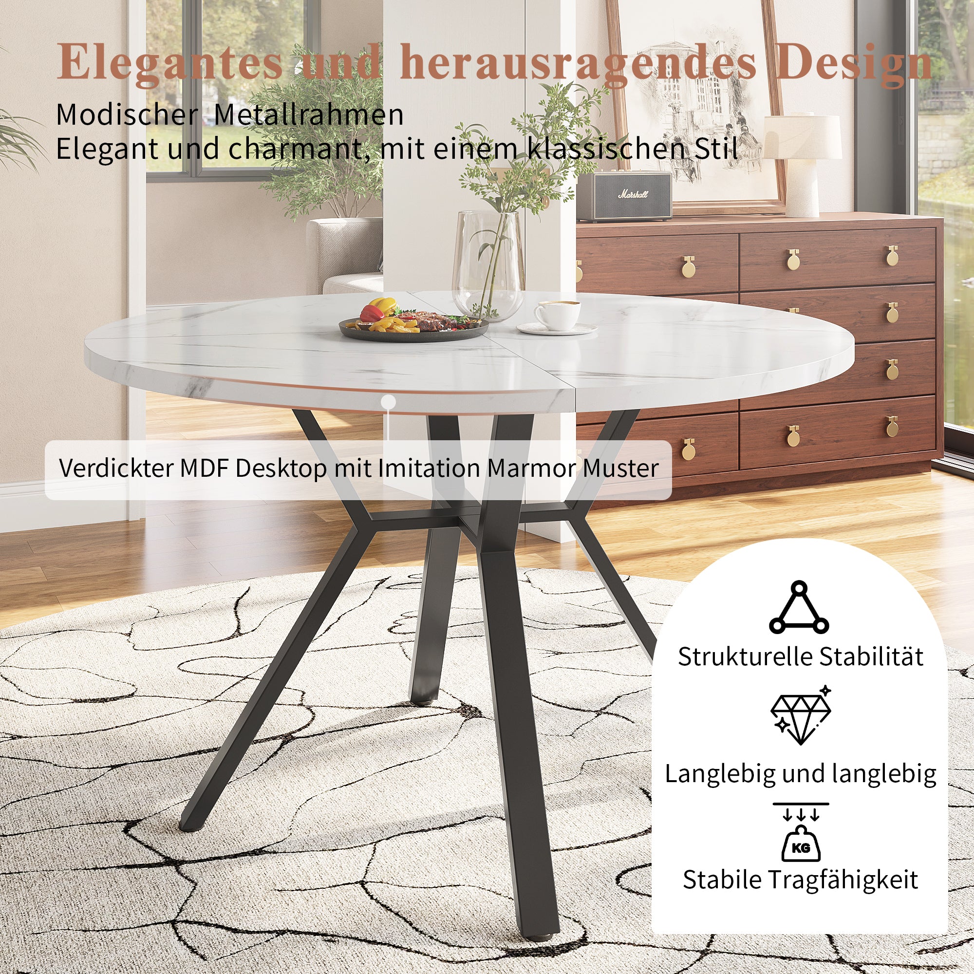 Dining Table and Chair Set 5-Piece Round Marble Table 4 Ergonomic Chairs Black Metal & Black Suede - Image 8