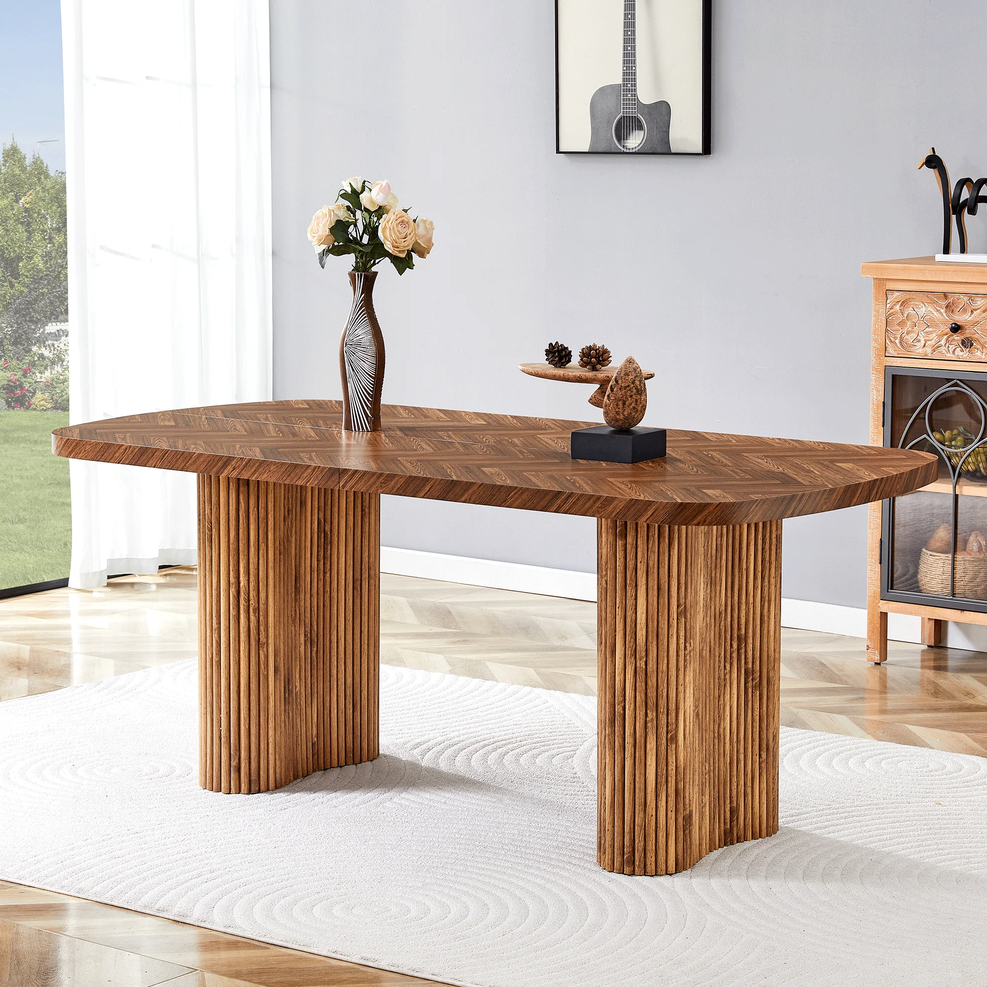 Dining Table Arched Pedestal Support 180x90cm - Walnut