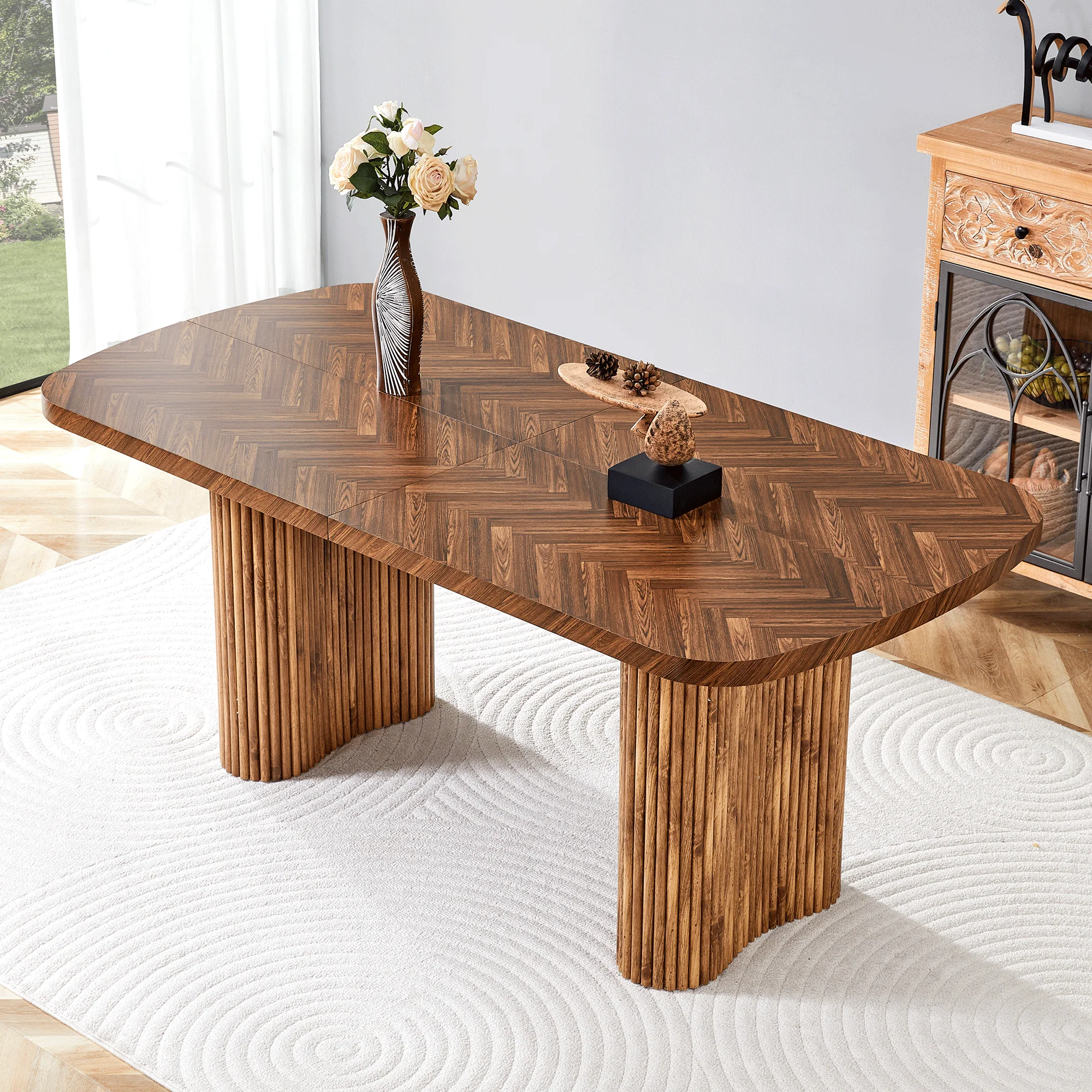 Dining Table Arched Pedestal Support 180x90cm - Walnut - Image 2