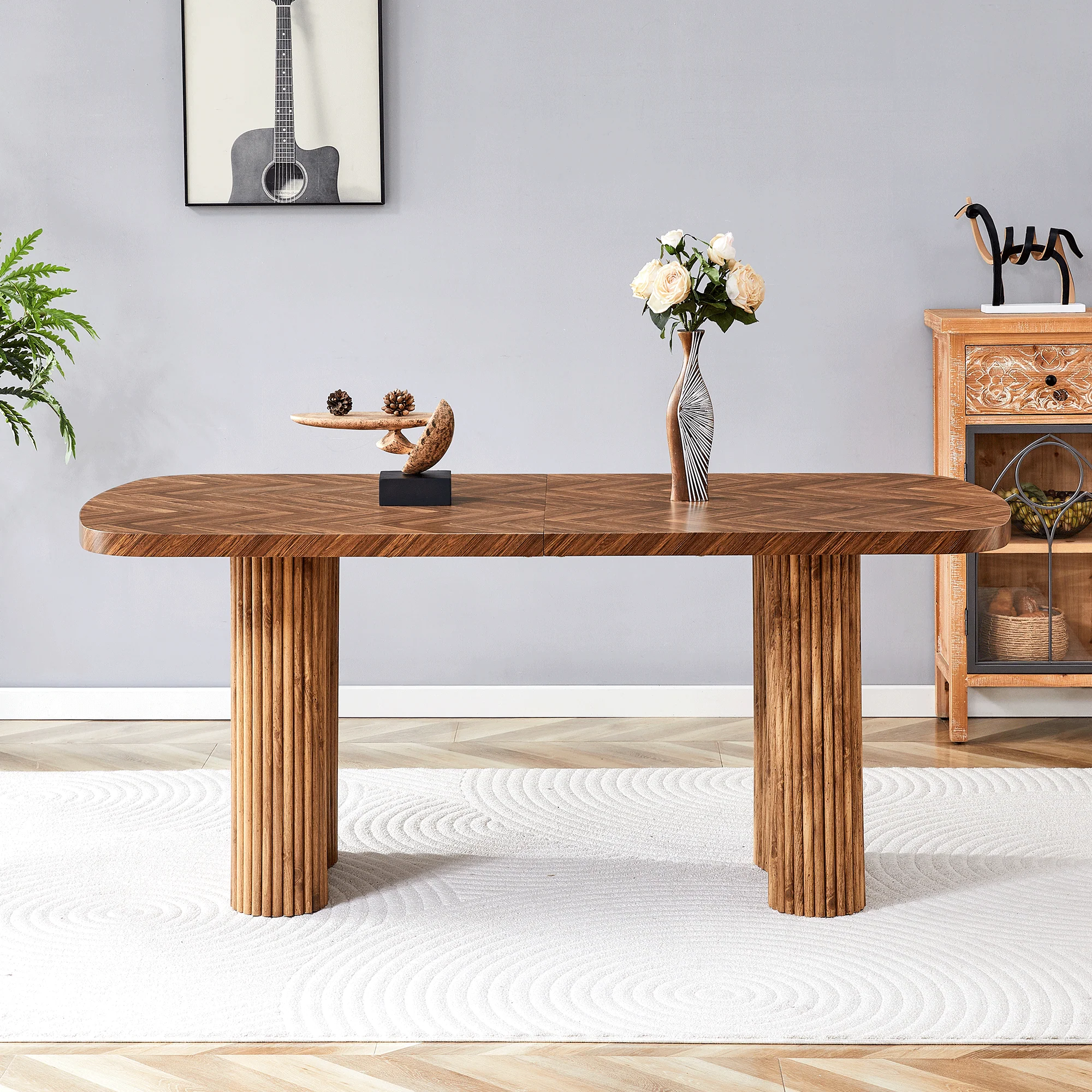 Dining Table Arched Pedestal Support 180x90cm - Walnut - Image 3