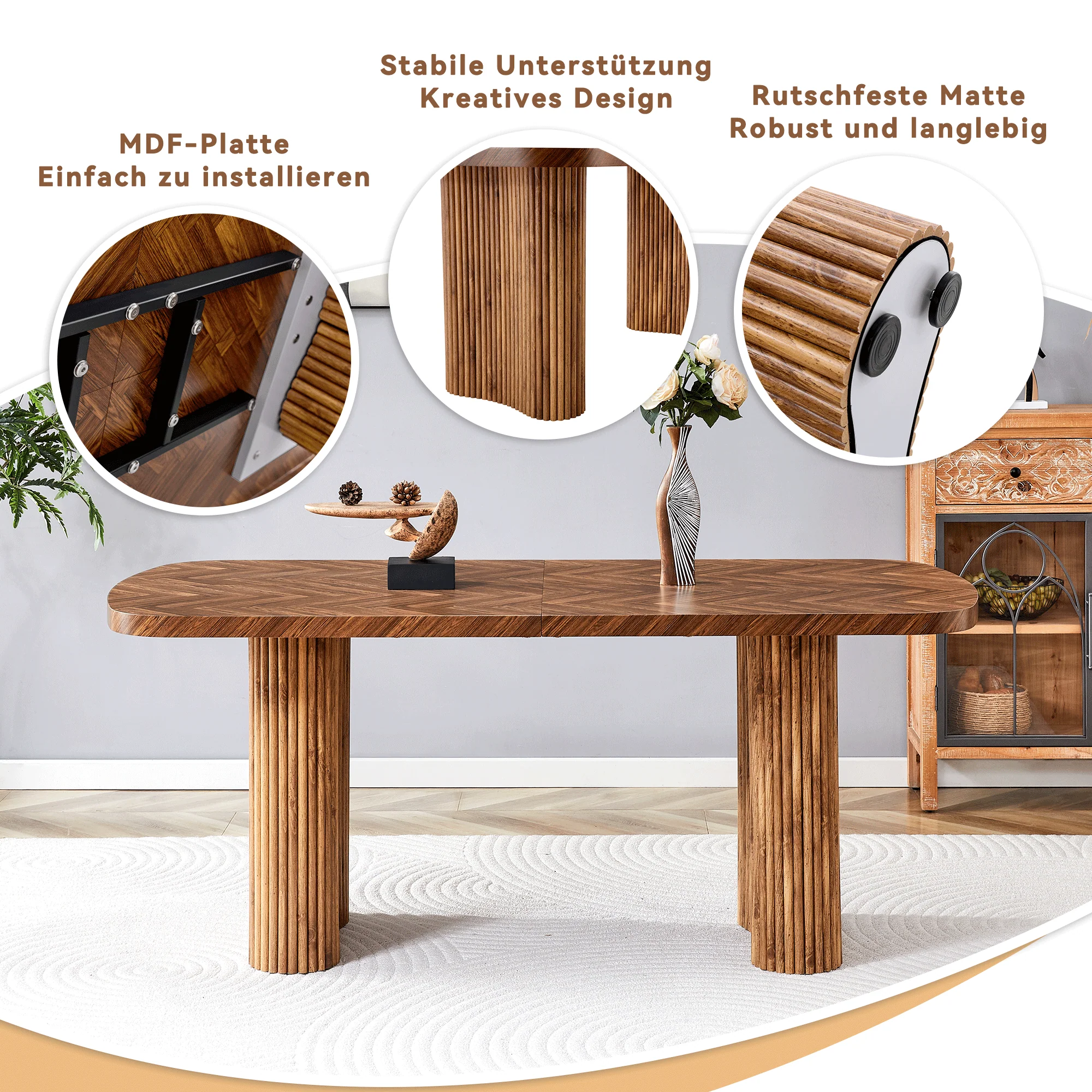 Dining Table Arched Pedestal Support 180x90cm - Walnut - Image 5