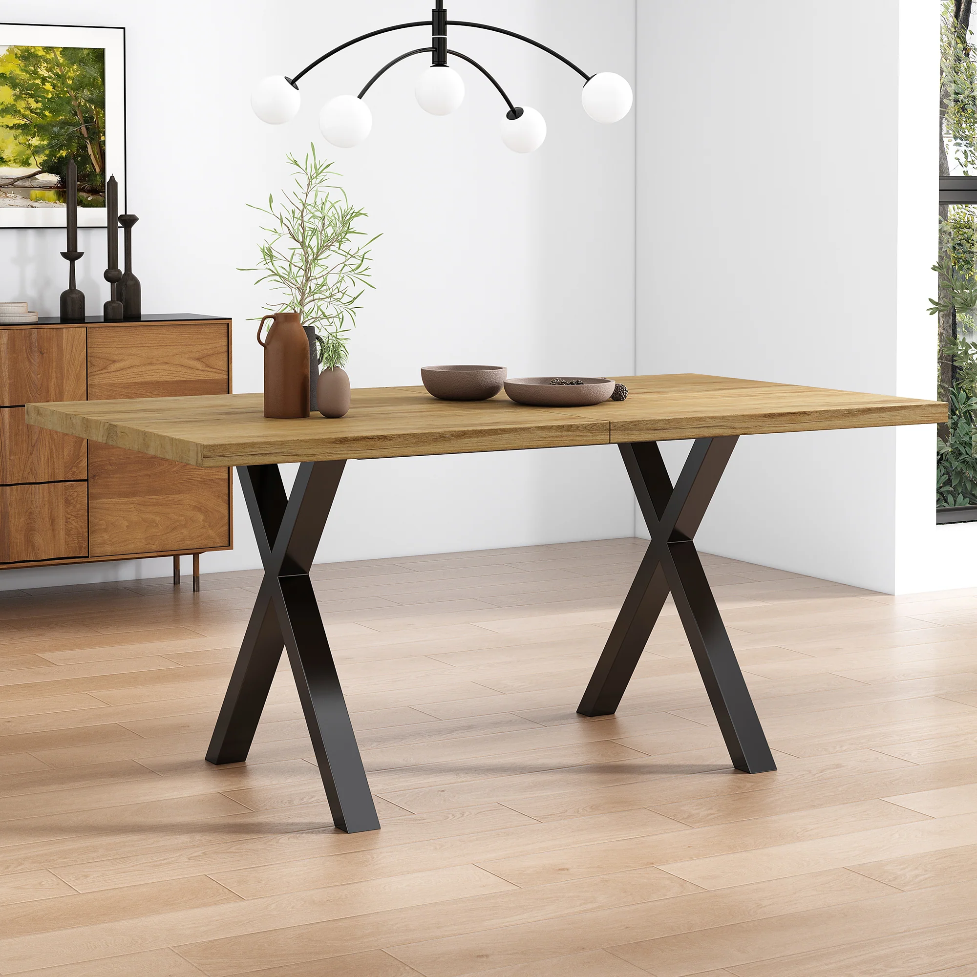 Dining Table Rectangular Crossed Legs 140x80x76cm - Oak/Black - Image 2