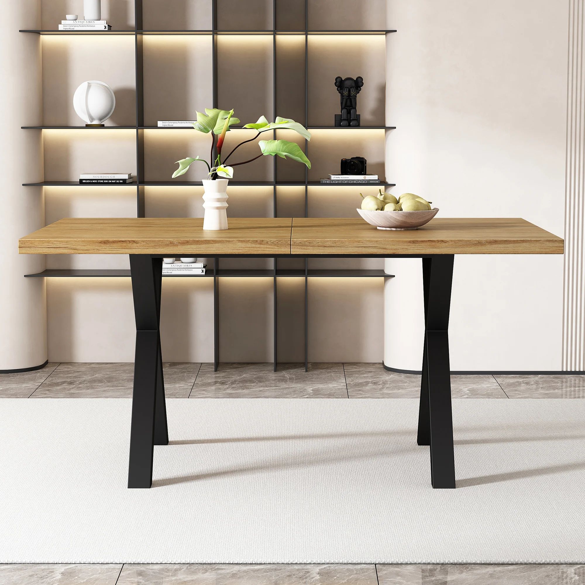Dining Table Rectangular Crossed Legs 140x80x76cm - Oak/Black - Image 3