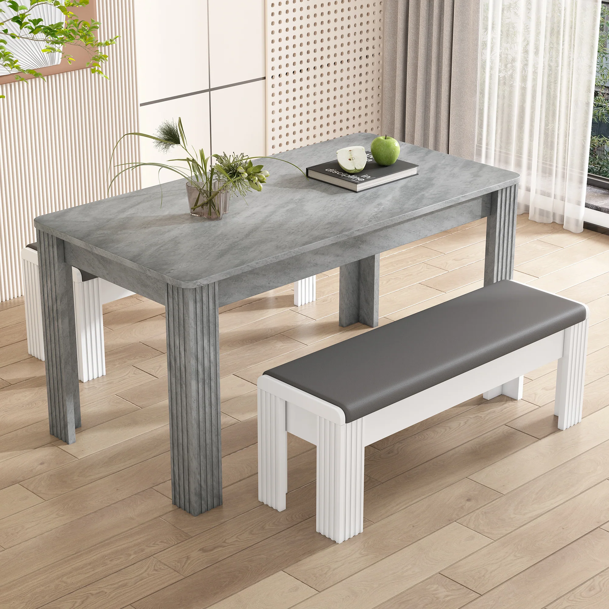 Dining Table Rectangular Sturdy Modern Oak - Concrete Look - Image 4