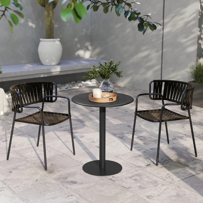 Dining Table, Round Modern 2-Person Ø60 x 72 cm Steel, Black - Image 6