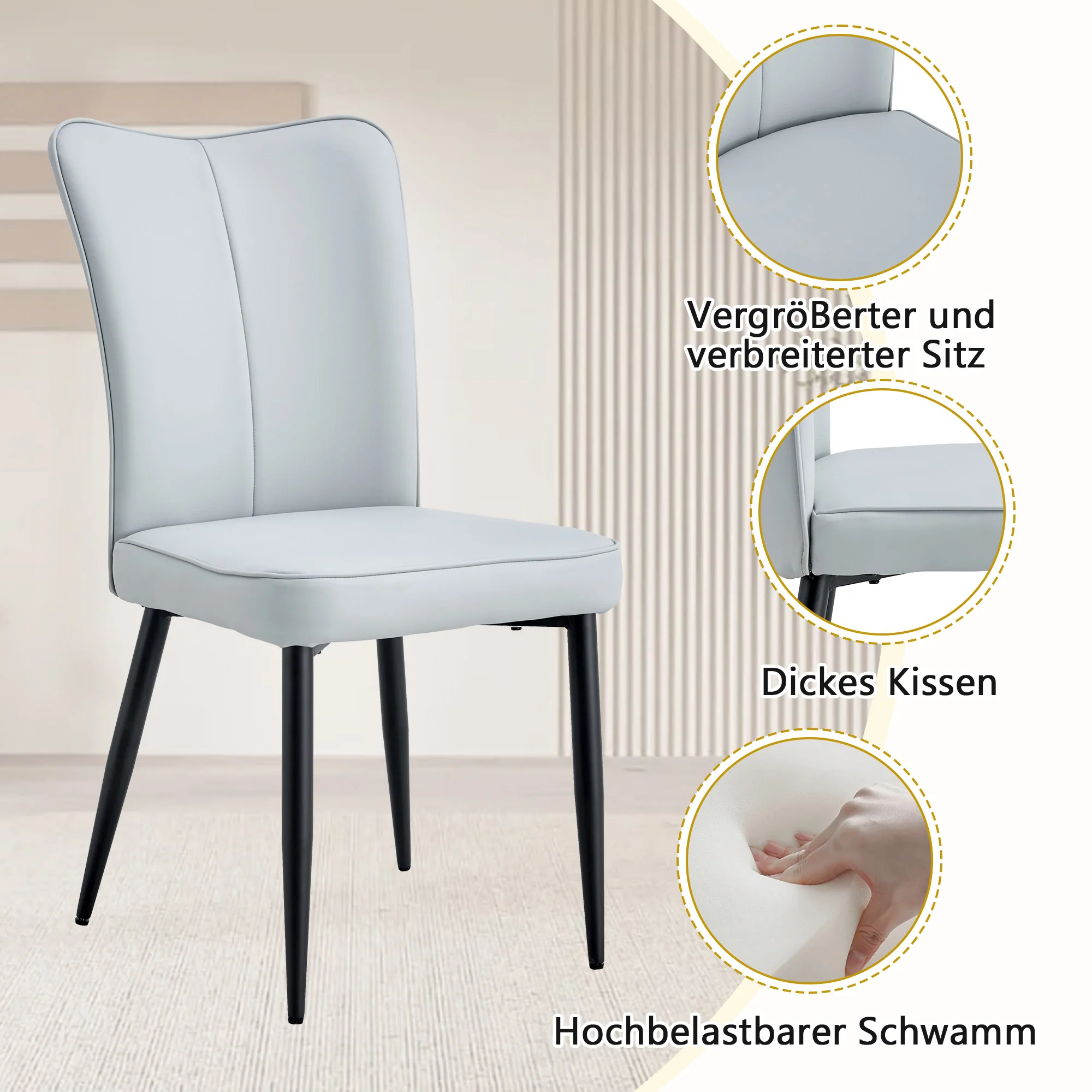 Dining Table Set 160cm Rectangular Storage 4 Chairs - Light Grey PU Leather - Image 5