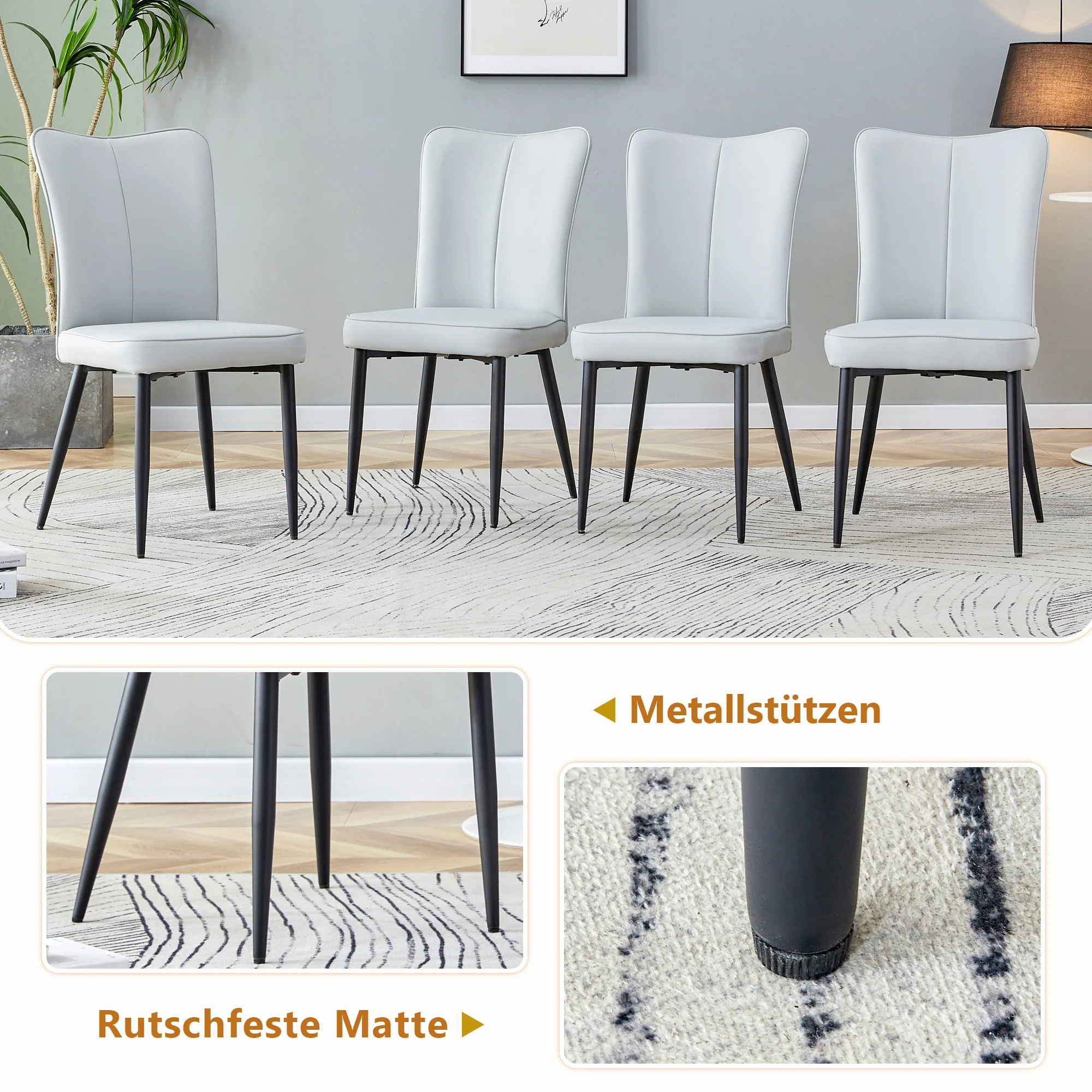 Dining Table Set 160cm Rectangular Storage 4 Chairs - Light Grey PU Leather - Image 7