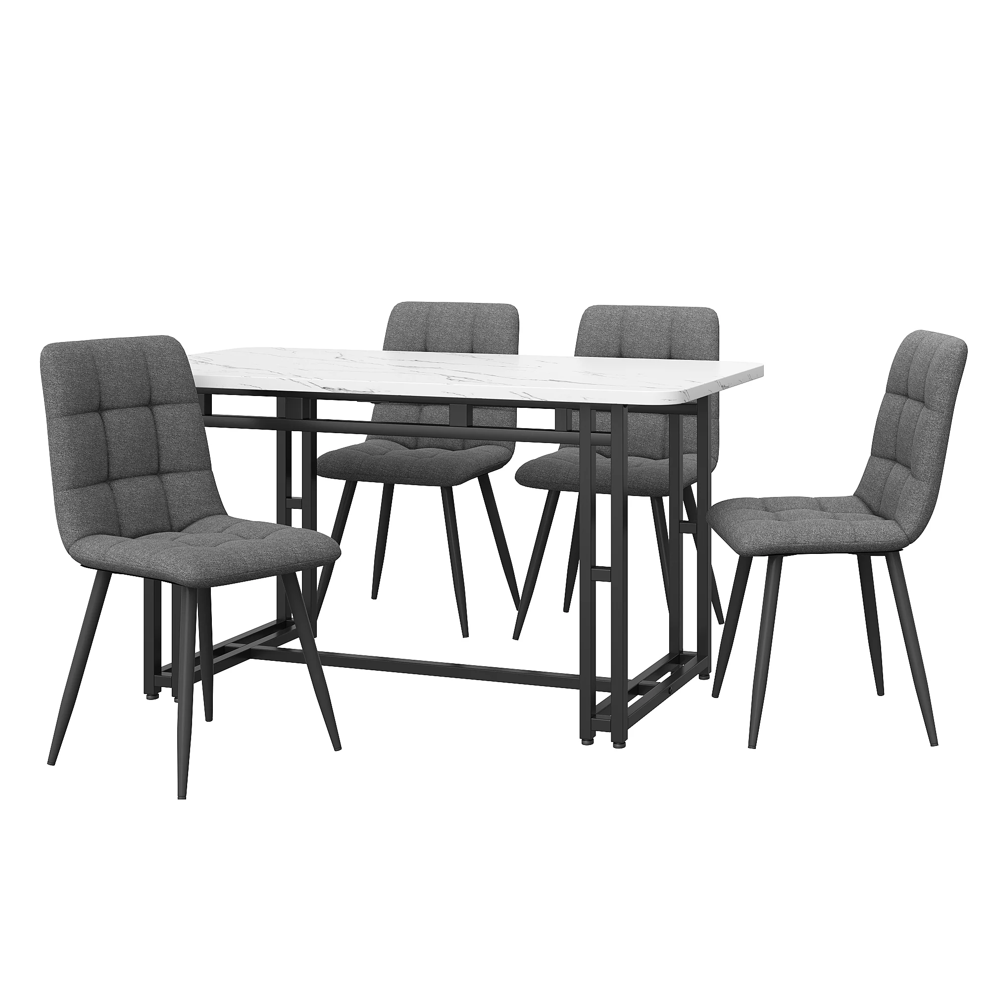 Dining Table Set 5-Piece 120x70cm Modern Kitchen Dark Grey Linen Black - Image 3