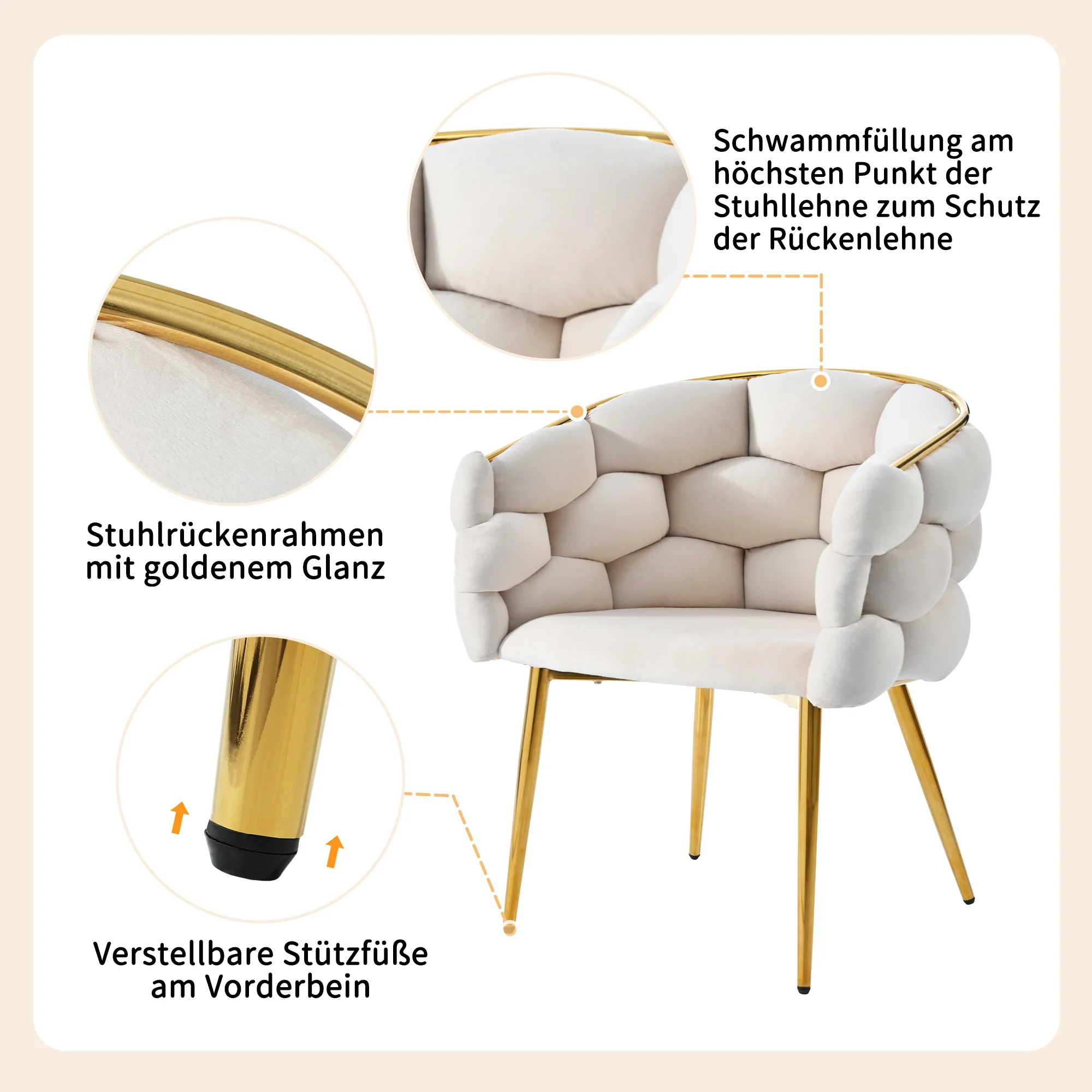Dining Table Set 5-Piece 140x80cm - Marble Pattern Gold Legs - Image 10