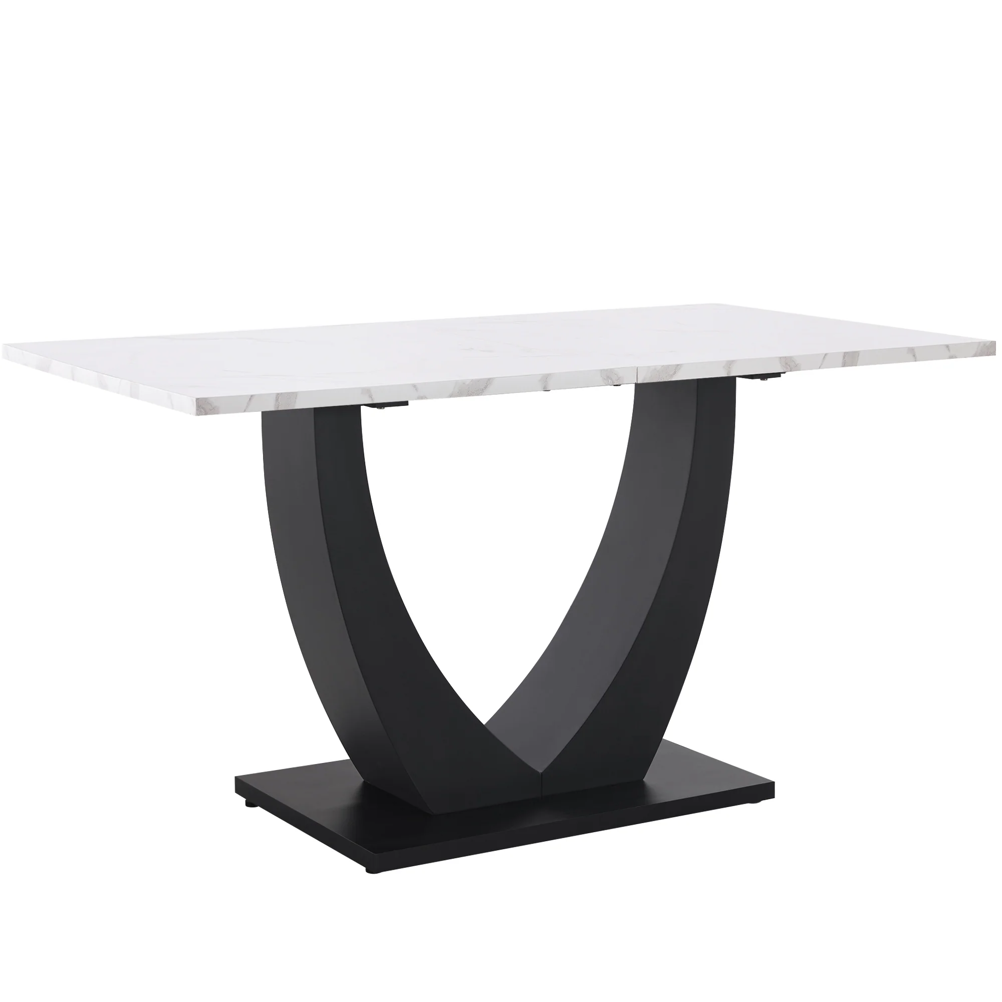 Dining Table Set 5-Piece Modern U-Shaped White Marble Grey Velvet - Image 8