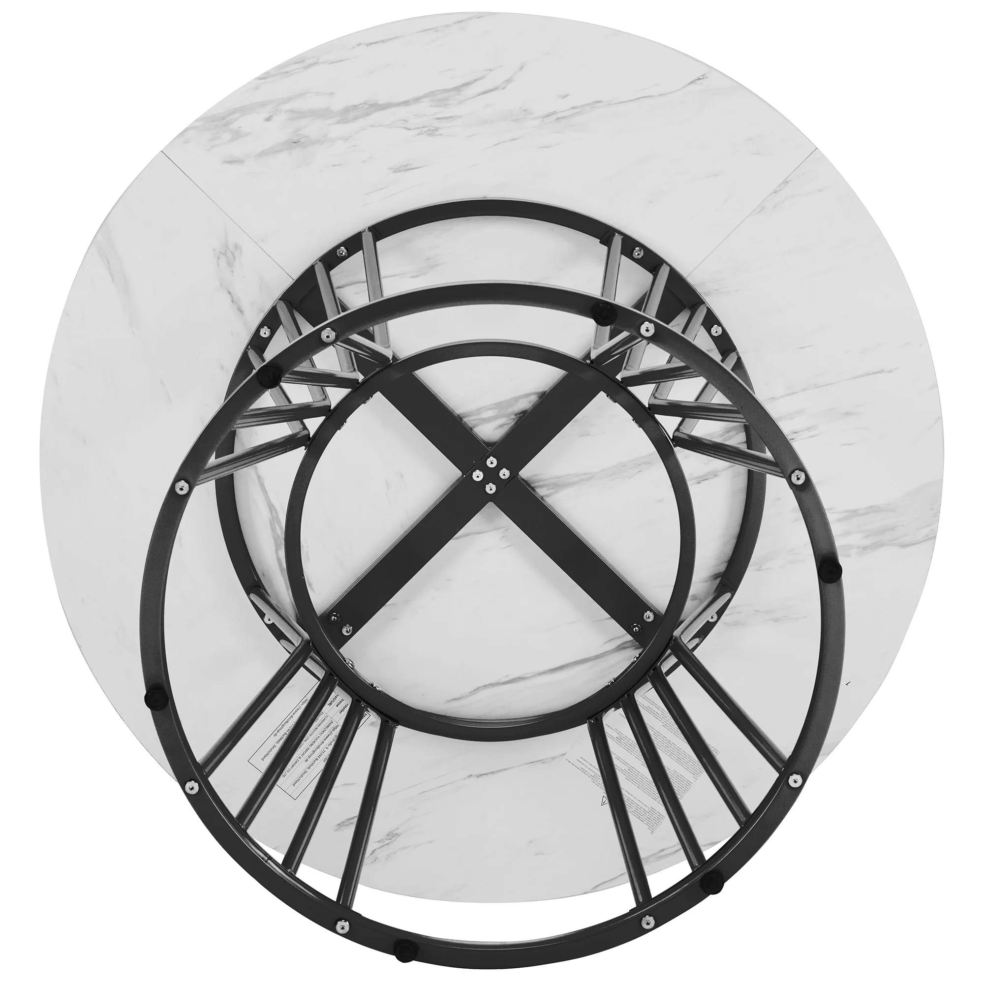 Dining Table Set 5-Piece Round 100cm Black Metal White MDF Dark Grey Velvet - Image 9