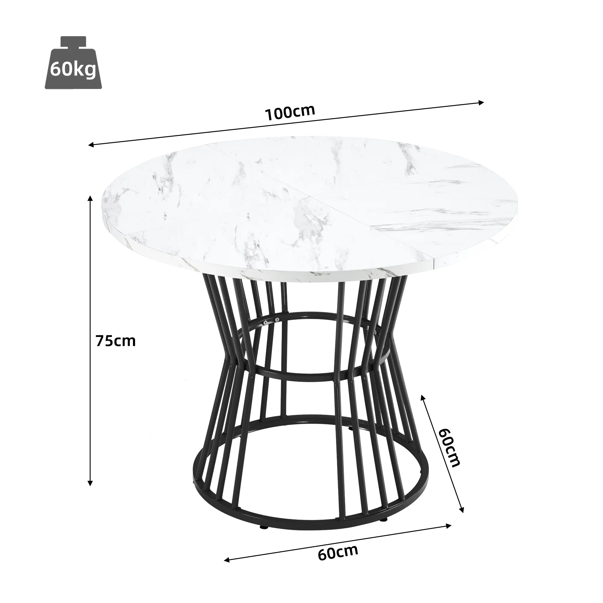 Dining Table Set 5-Piece Round 100cm Black Metal White MDF Green Velvet - Image 3