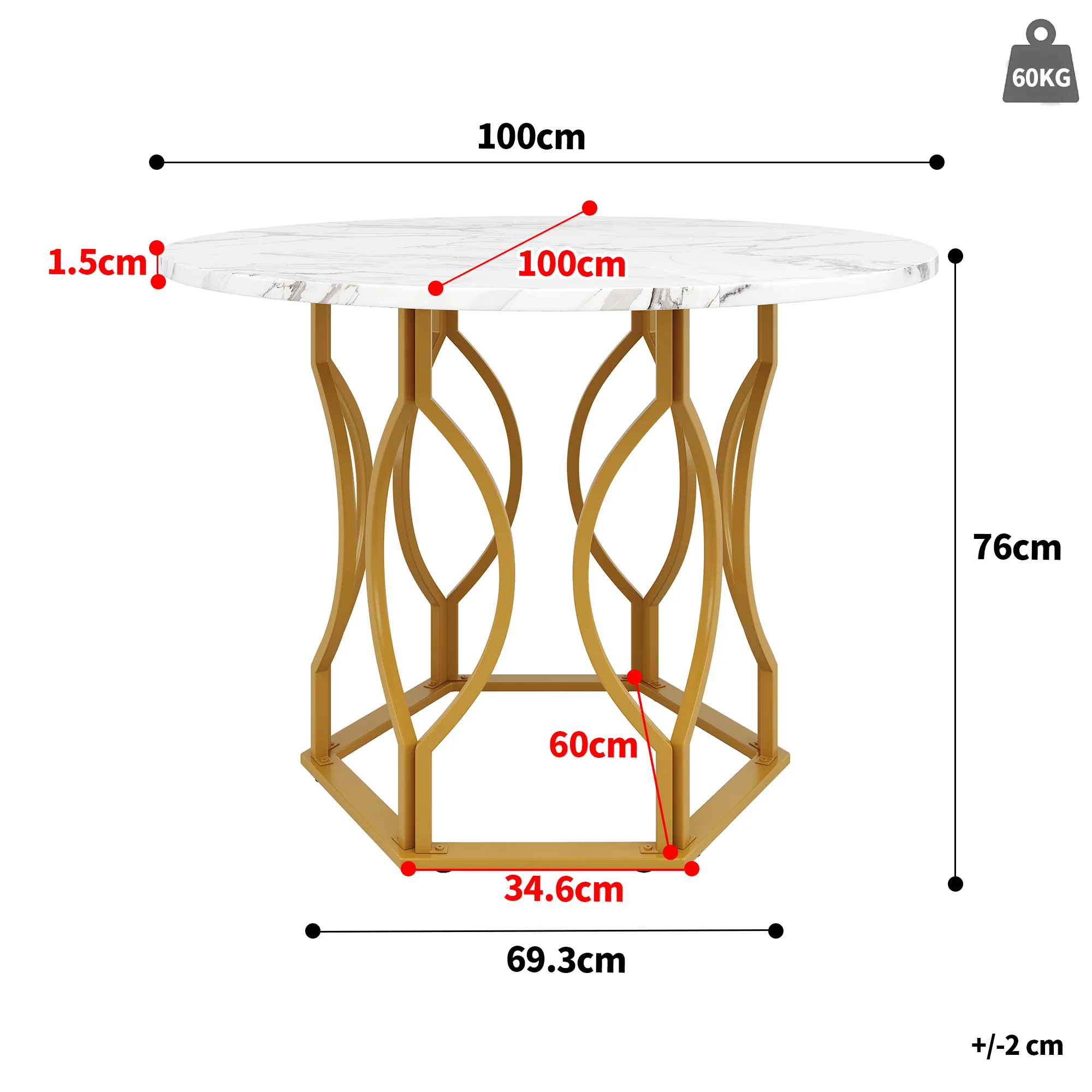 Dining Table Set 5-Piece Round 100cm Gold Metal Legs White MDF Dark Green Velvet - Image 4