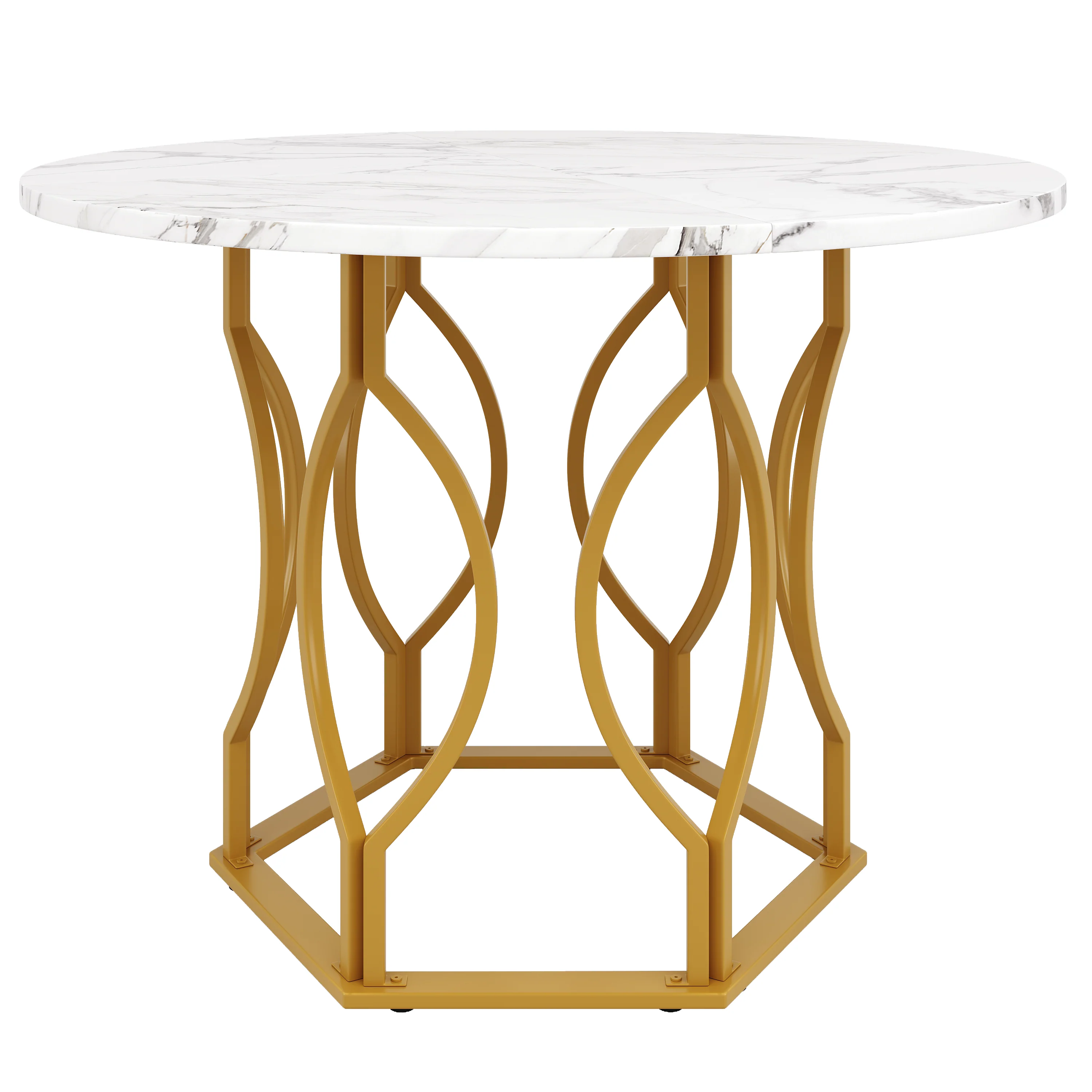 Dining Table Set 5-Piece Round 100cm Gold Metal Legs White MDF Dark Green Velvet - Image 5