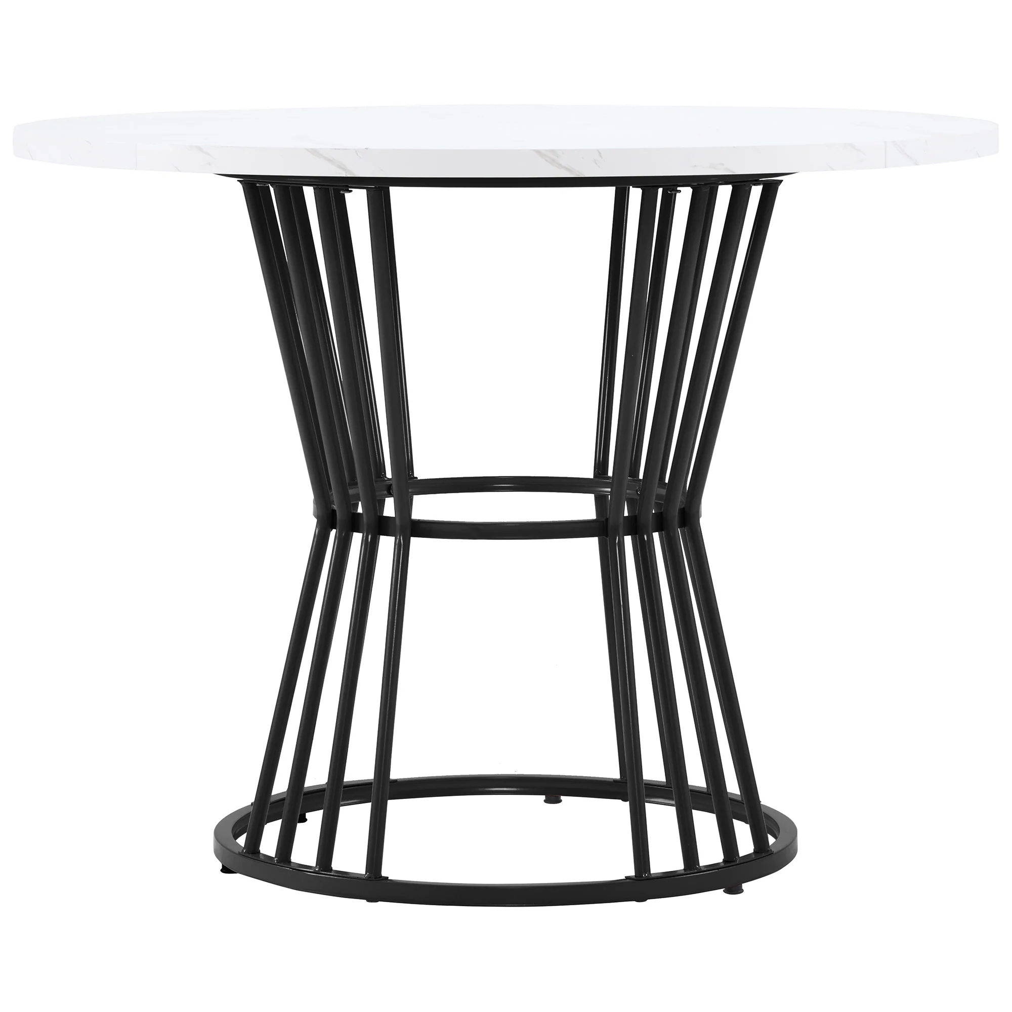 Dining Table Set 5-Piece Round 100cm Velvet Chairs - White/Black - Image 10
