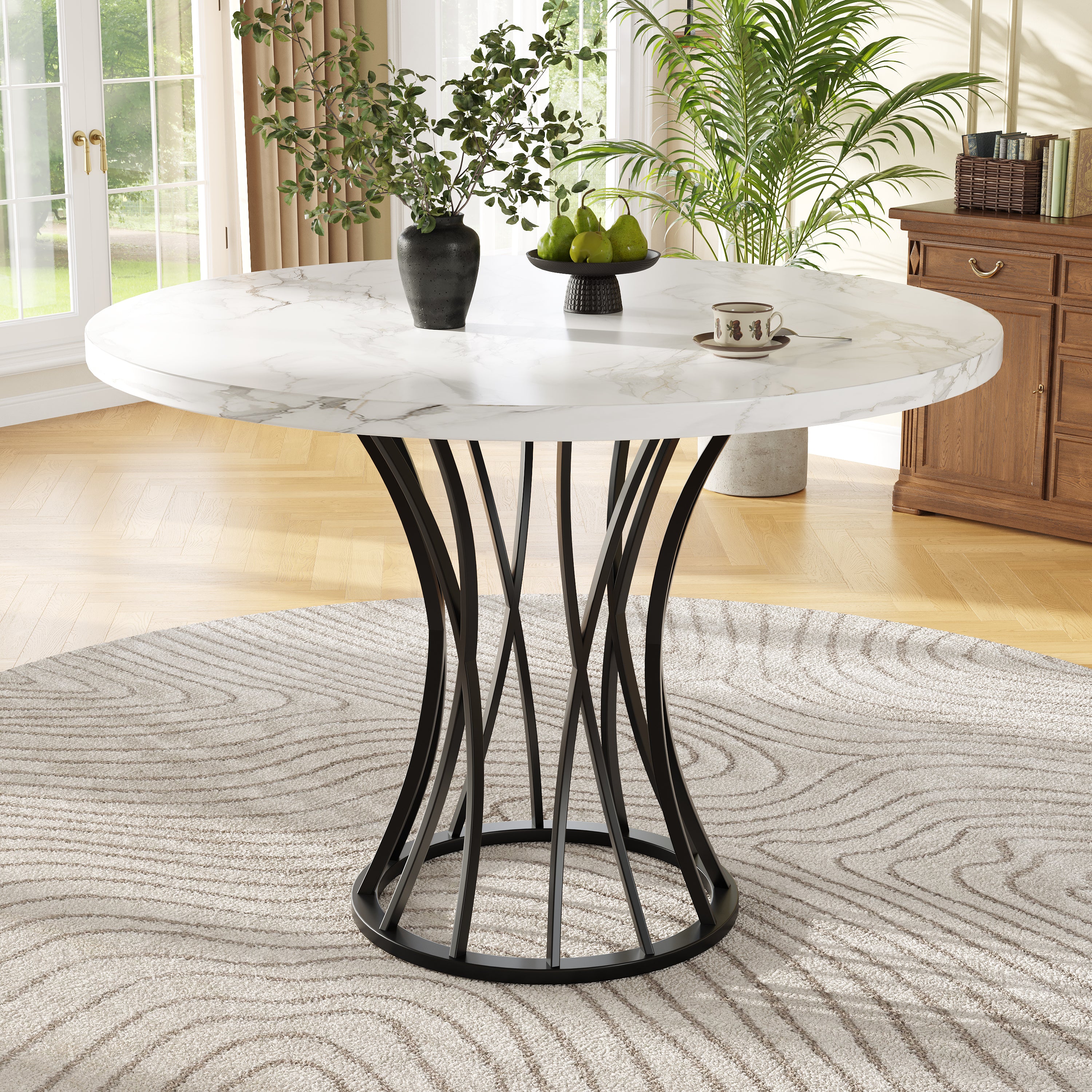 Dining Table Set 5-Piece Round 80cm Marble Top 4 Chairs - Grey Velvet - Image 3