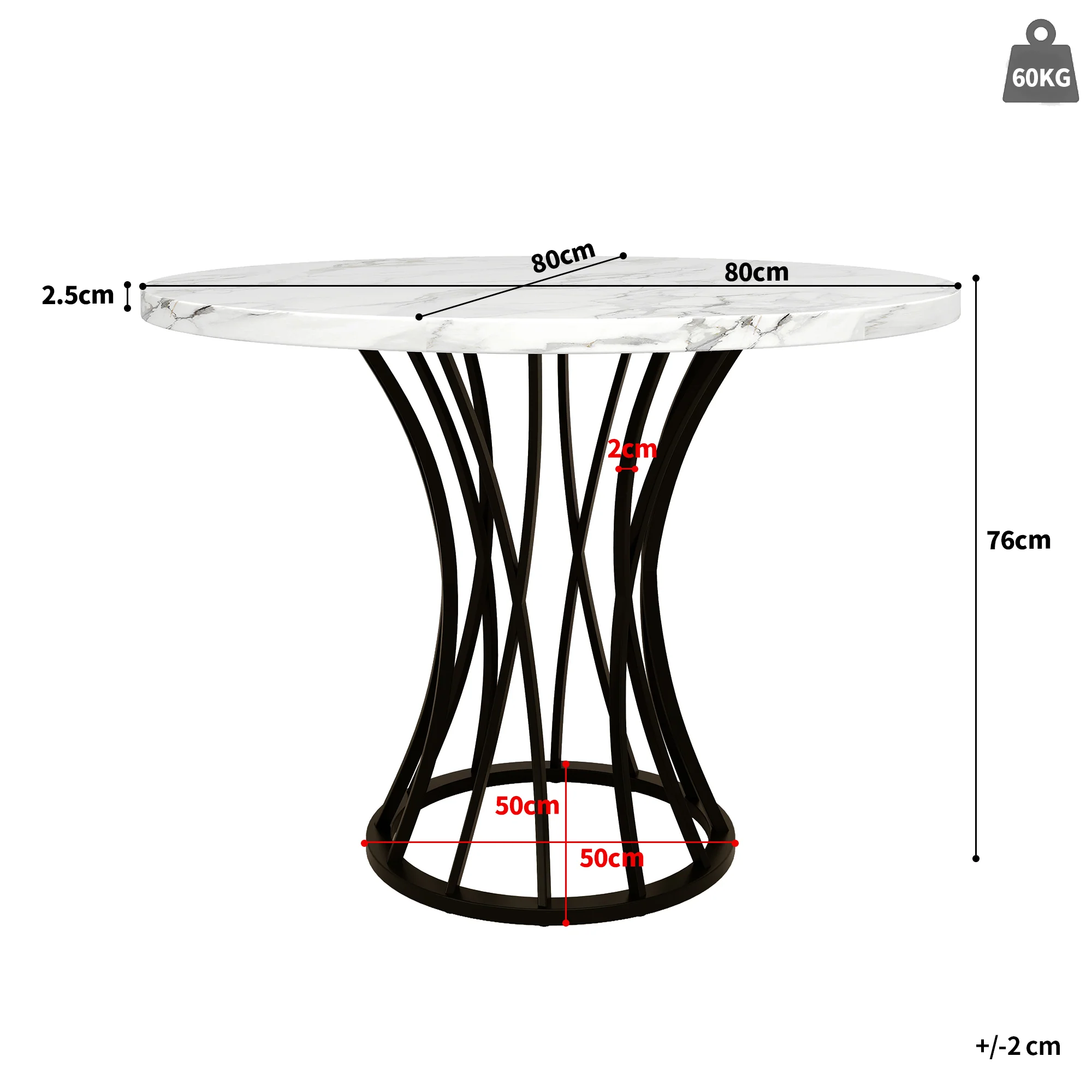 Dining Table Set 5-Piece Round 80cm Marble Top 4 Chairs - Grey Velvet - Image 5