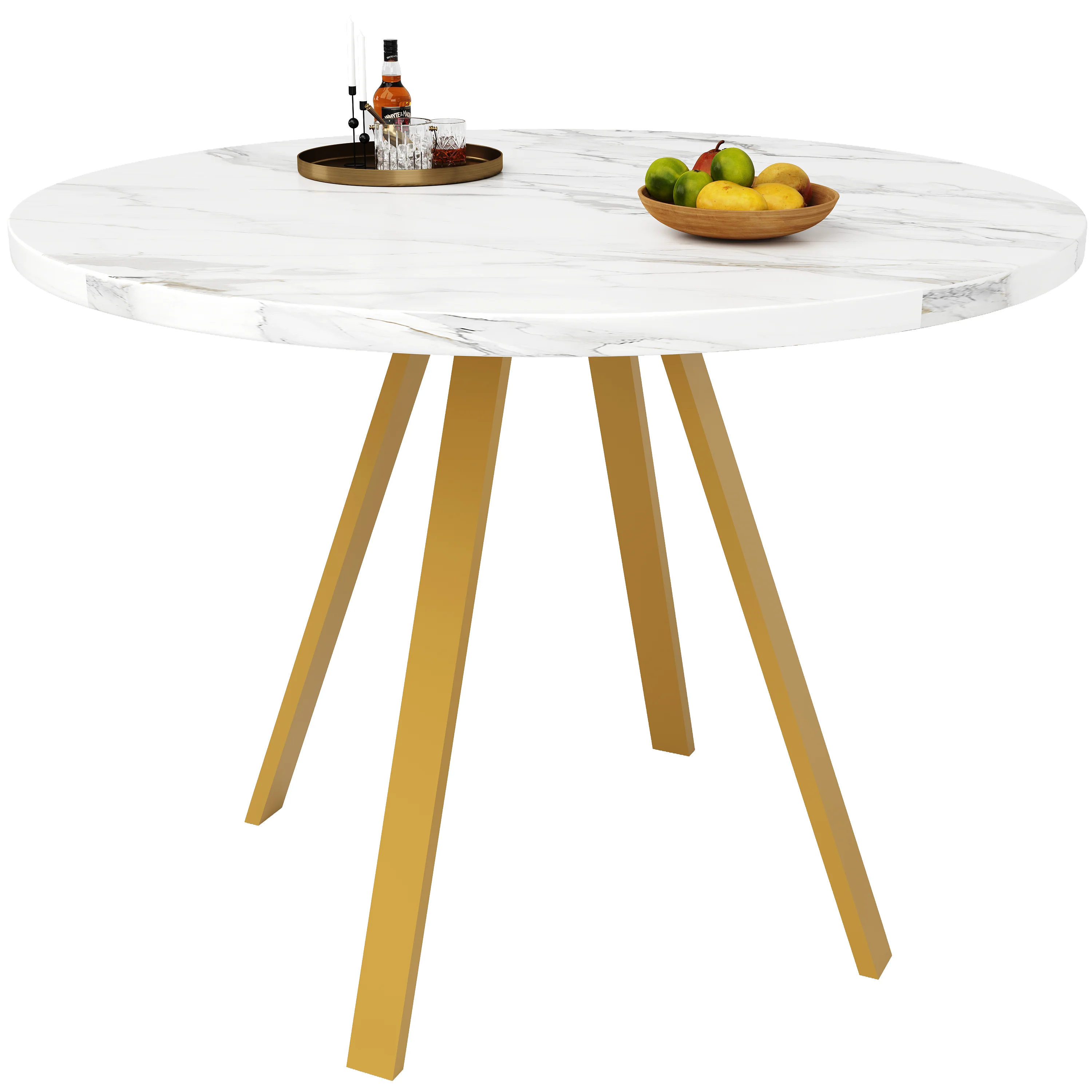 Dining Table Set 5-Piece Round 80x80x75 cm 4 Velvet Chairs, White Marble/Grey - Image 10