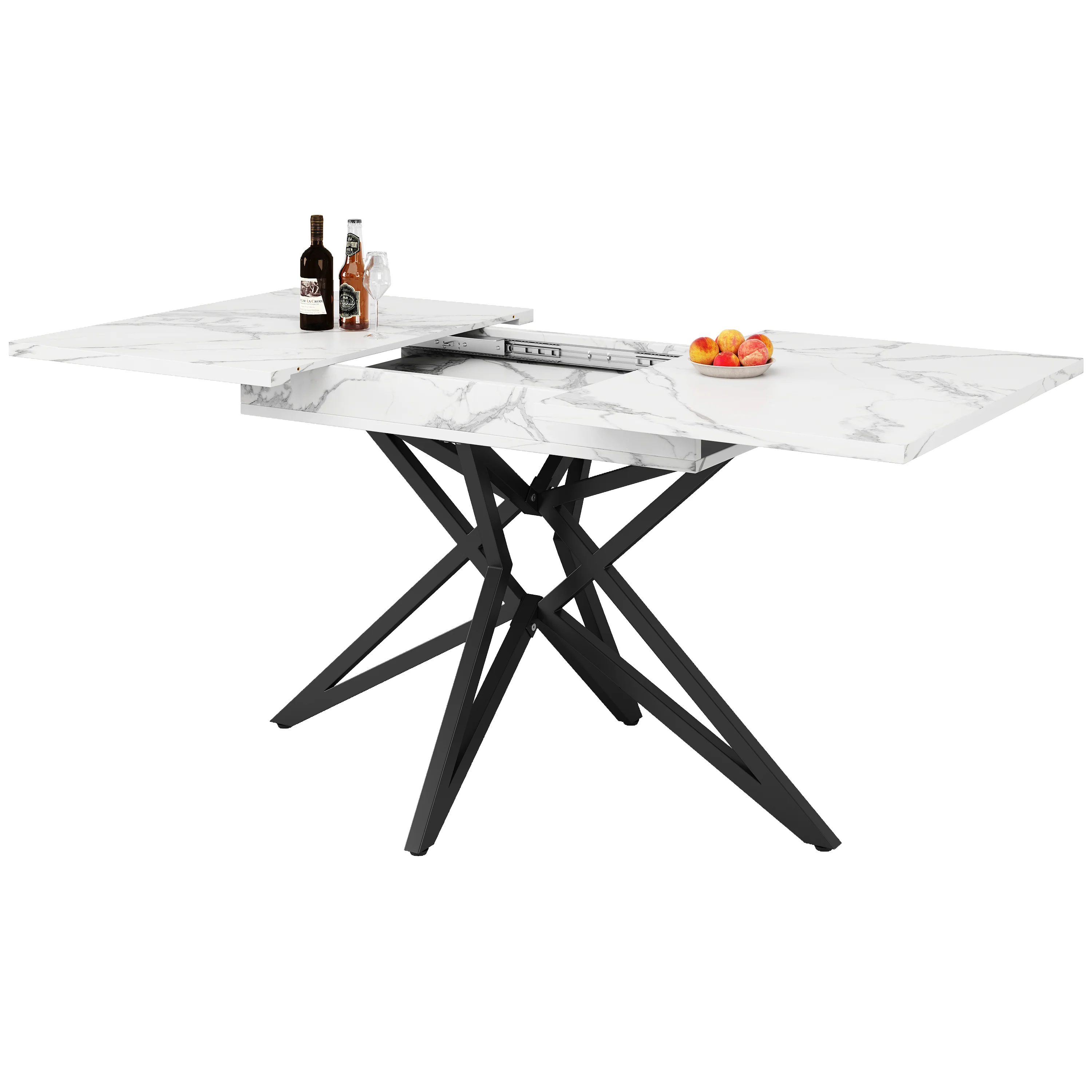 Dining Table Set Extendable 120/160cm 4 Chairs Diagonal Velvet - Dark Grey - Image 7