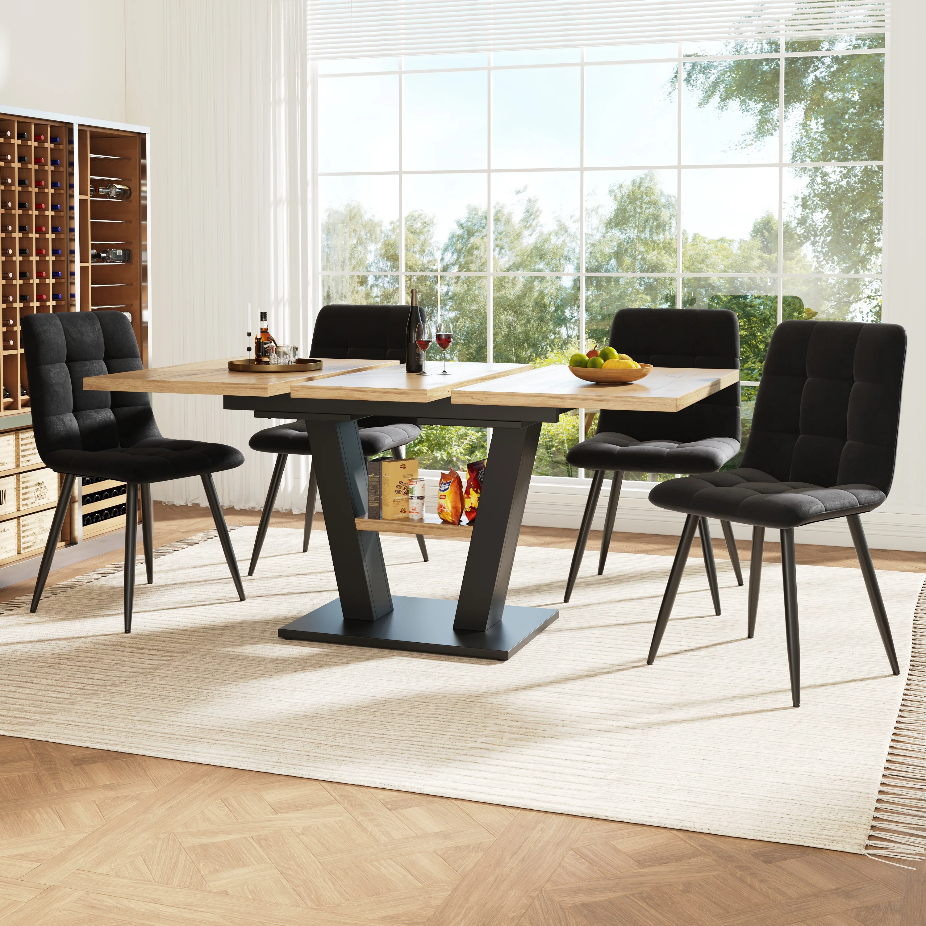 Dining Table Set Extendable V-Legs 5-Piece - Velvet - Image 2