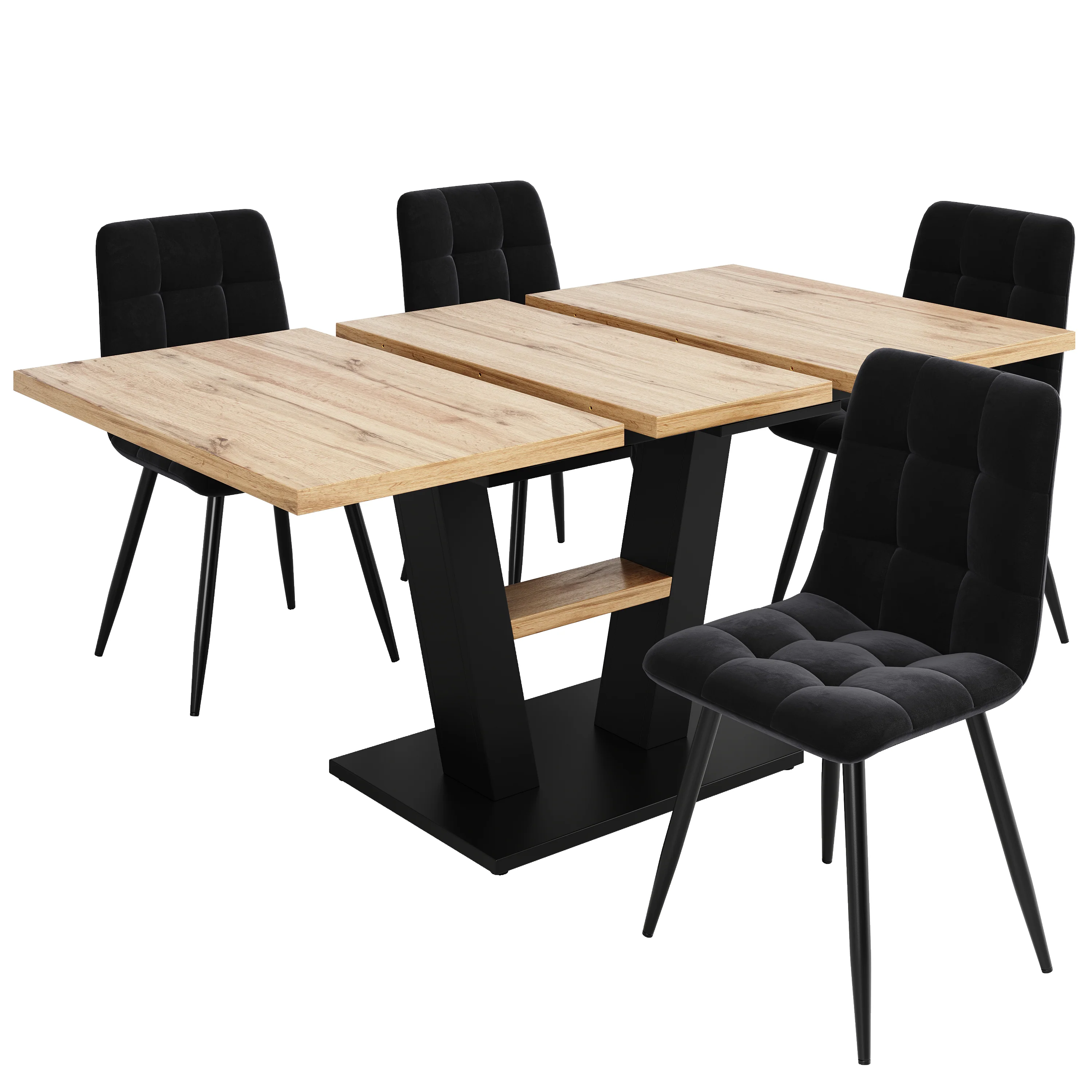 Dining Table Set Extendable V-Legs 5-Piece - Velvet - Image 3